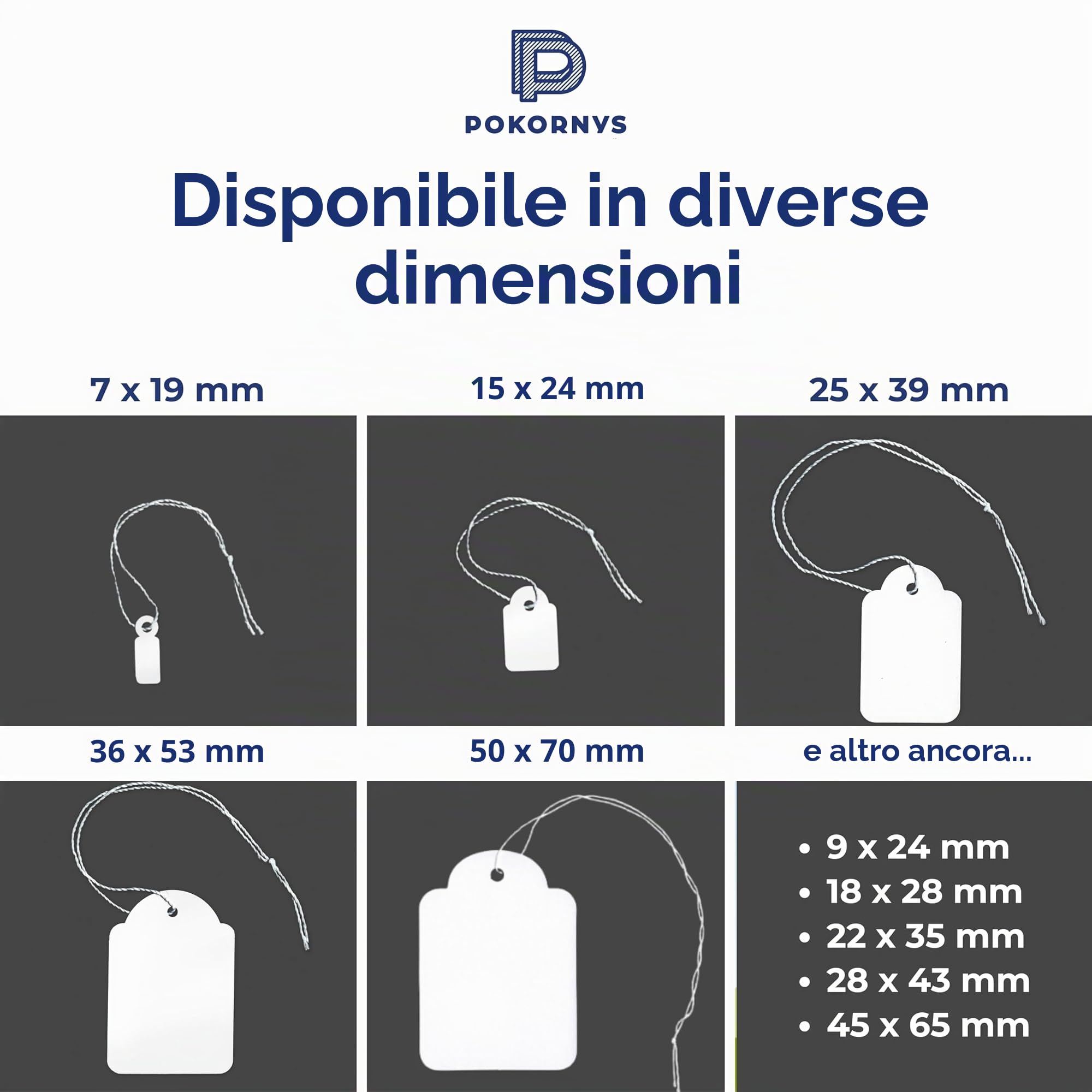 Pokornys - 300 Segnaprezzi con filo (36x53mm) per abbigliamento, gioielli, accessori etc. - Etichette in cartoncino con filo di cotone - Adatte come cartellino da appendere, regalo o decorativo