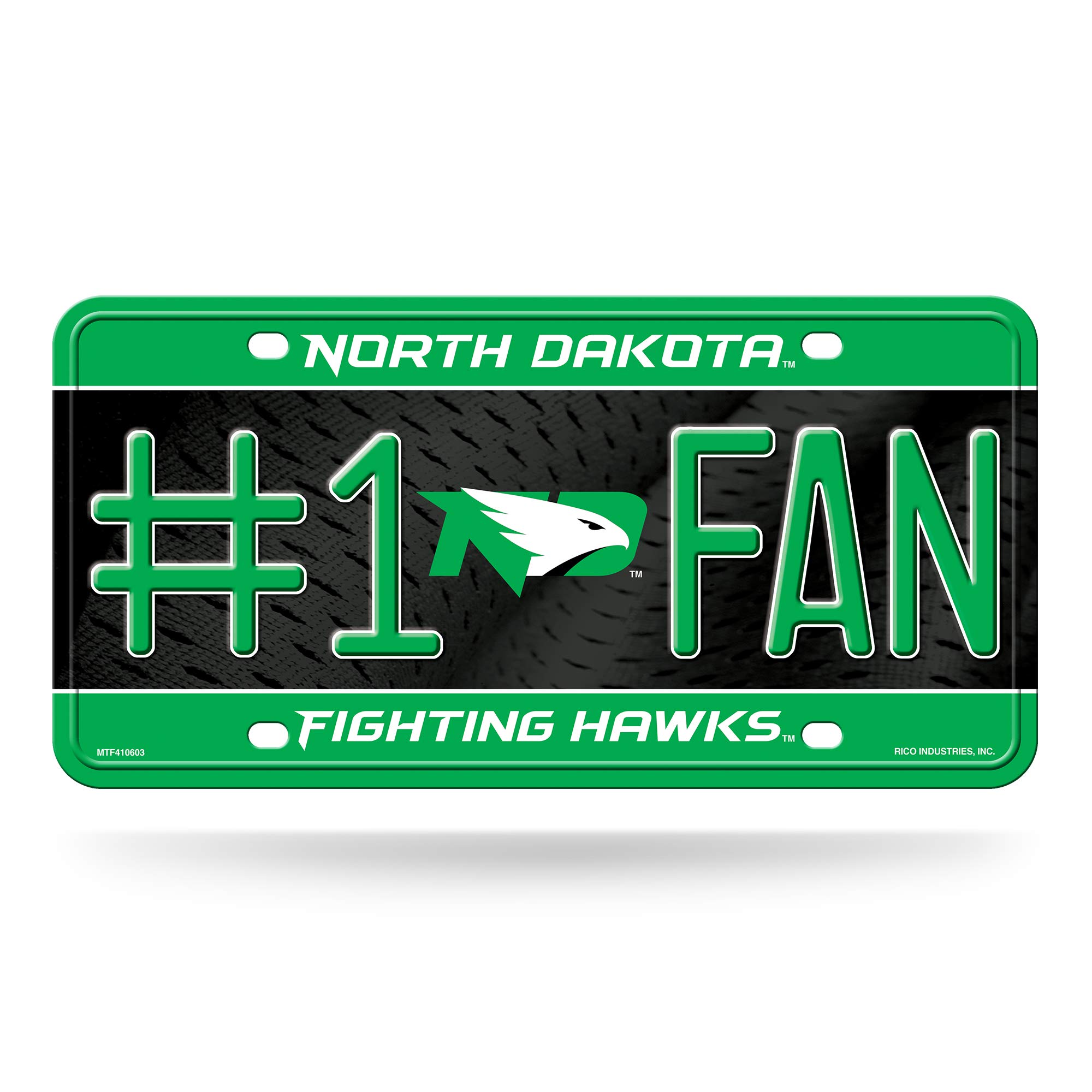 Rico Industries NCAA North Dakota Fighting Hawks #1 Fan Metal License Plate Tag