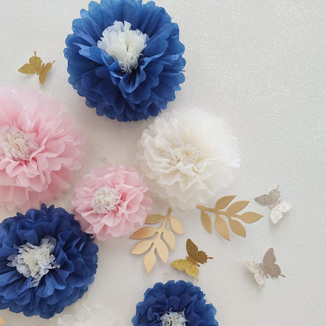 Mybbshower Navy Blue Pink DIY Paper Flower Decorations for Wall Backdrop Bridal Shower Decorations Nautical Wedding Centerpiece Set of 27 (Blush Navy) - Image 3