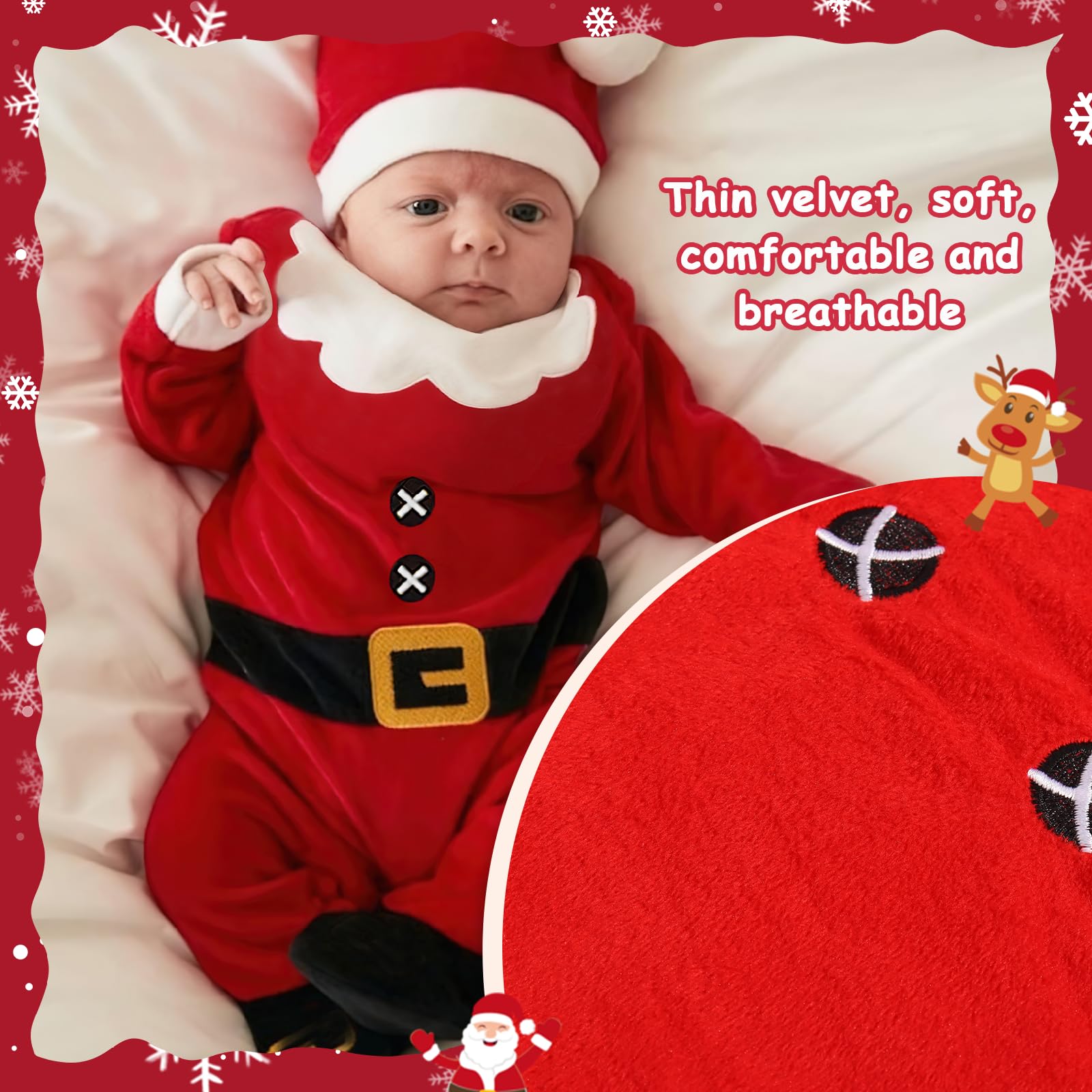 Baby Christmas Outfit-Babys Girls Boys Santa Outfits,Baby First Christmas Costume,Infant Santa Costume Long Sleeve Xmas Outfit,Newborn Xmas Outfits Infant Onesies+Babys Santas Hat (6-12 months) - Image 3