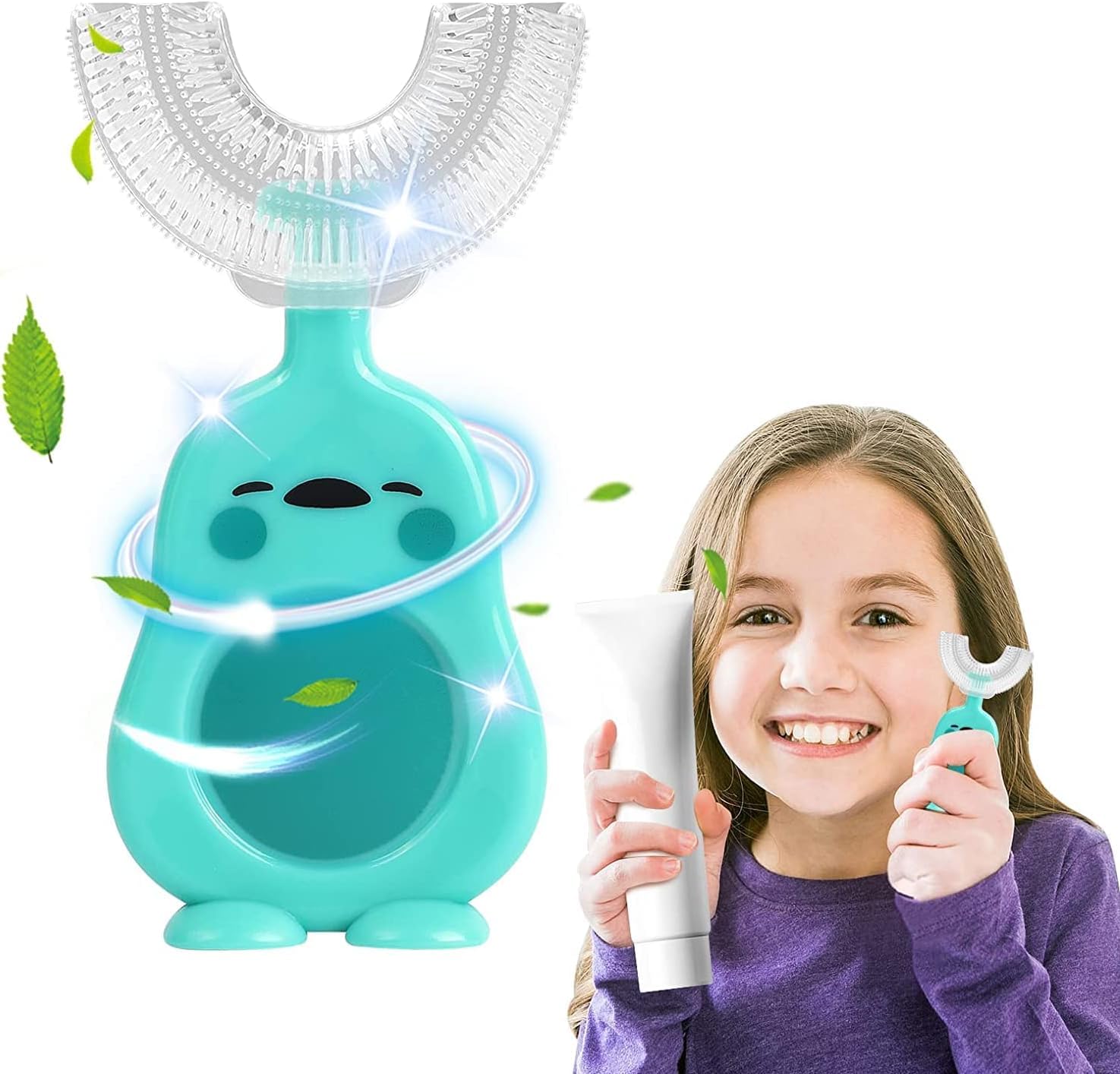 U Shaped Toothbrush, Kids Dual Ultra Soft Silicone Brush Head, BPA Free Food Grade Toothbrush, 360° Oral Teeth Clean Design, Massage Toothbrush for Toddlers and Kids, Suitable for 2-12 Years Old