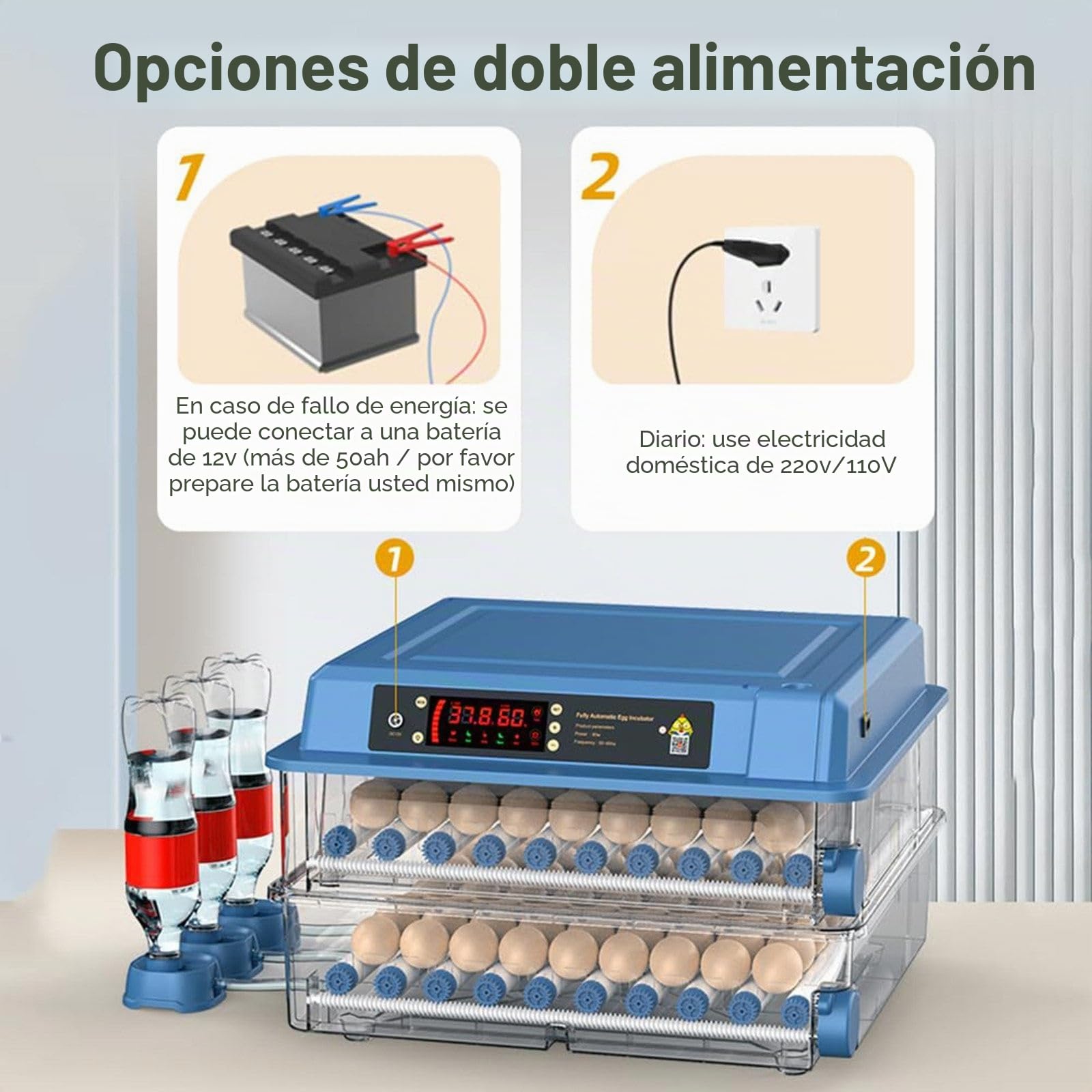 Genérico Incubadoras para Huevos Incubados, Incubadora De 64/128/192/300 Huevos, con Volteo Y Humidificación Automáticos, Incubadora para Huevos De Gallina Y Codorniz(300eggs)