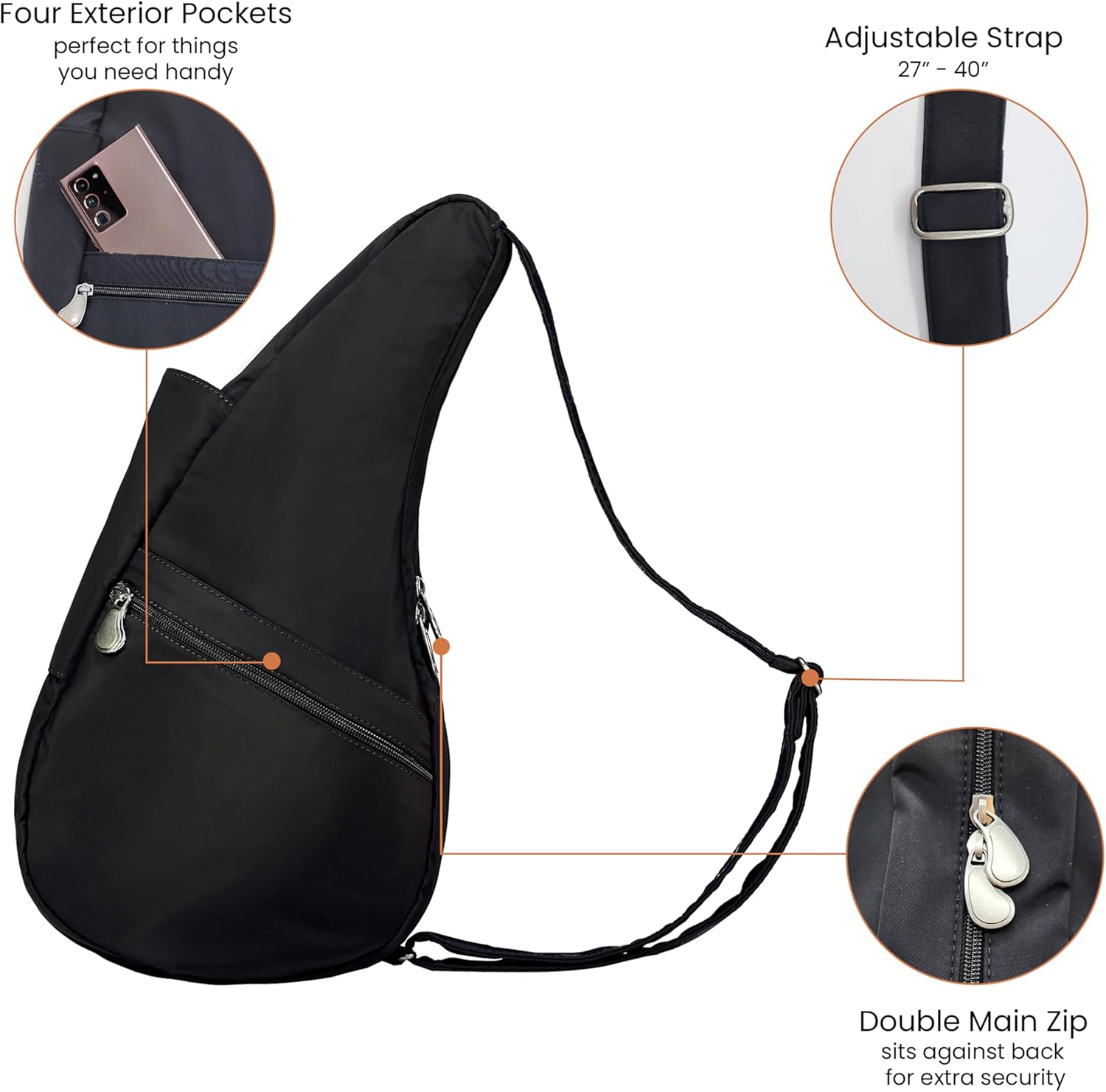 AmeriBag 17" Nylon Healthy Back Bag Ergonomic Crossbody Sling for Everyday Use, Travel & Walking Comfort - Image 9