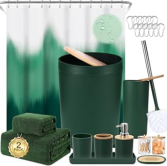 iMucci Bathroom Accessories Bathroom Sets with Shower Curtain, Bath Towel Set, Trash Can, Toilet Brush, Soap Dispenser, Bathroom Accessories Set Complete