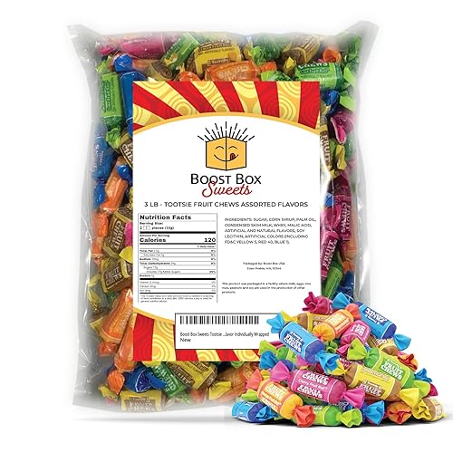 Tootsie Roll Fruit Chews - Caramelos masticables de 5 sabores envueltos individualmente a granel multicolor (3 libras)