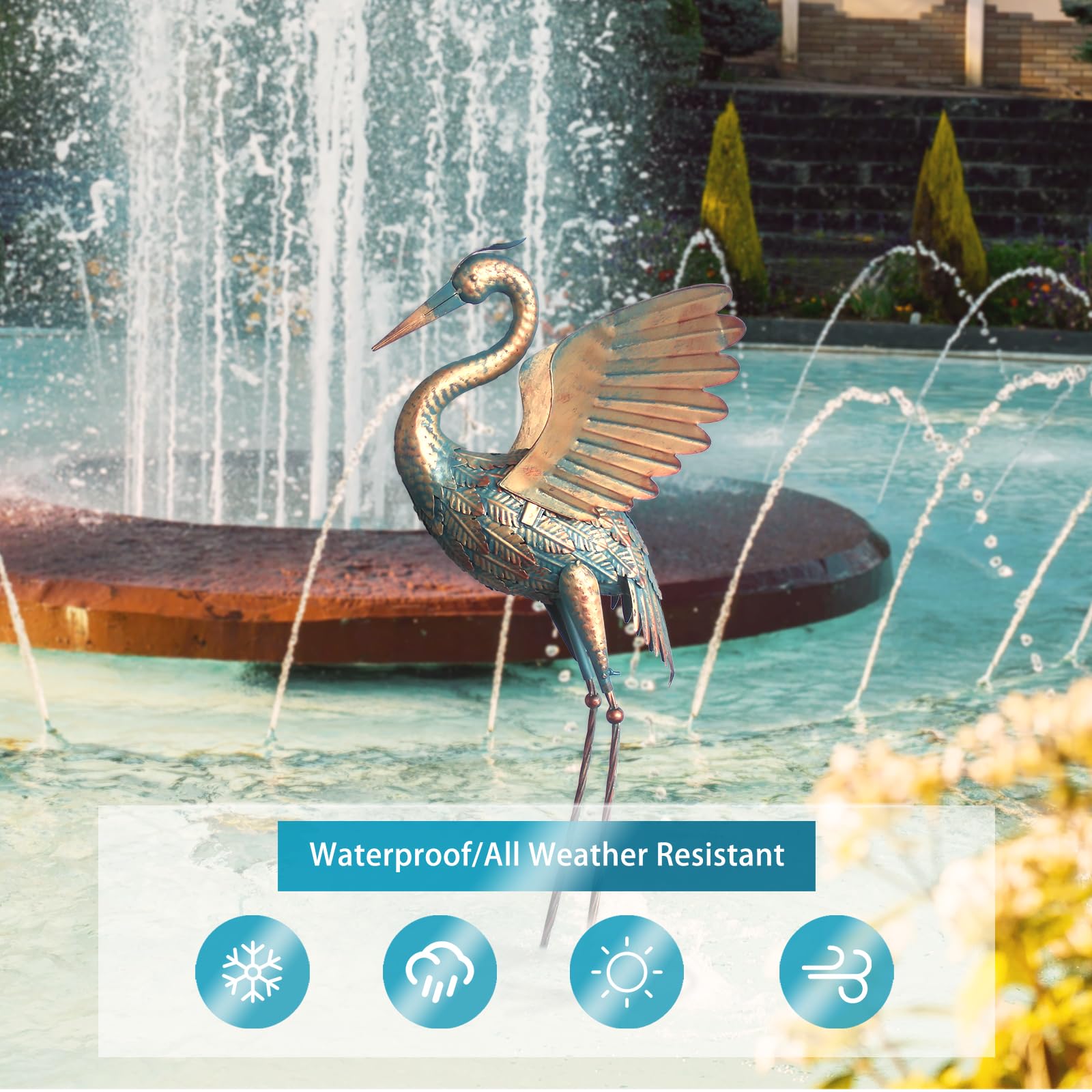 Outsunny Estatua De Jardín Exterior, Escultura De Garza En Metal Decoracion De Jardin Exterior 90 Cm Multicolor~1tiqk7bq1j000