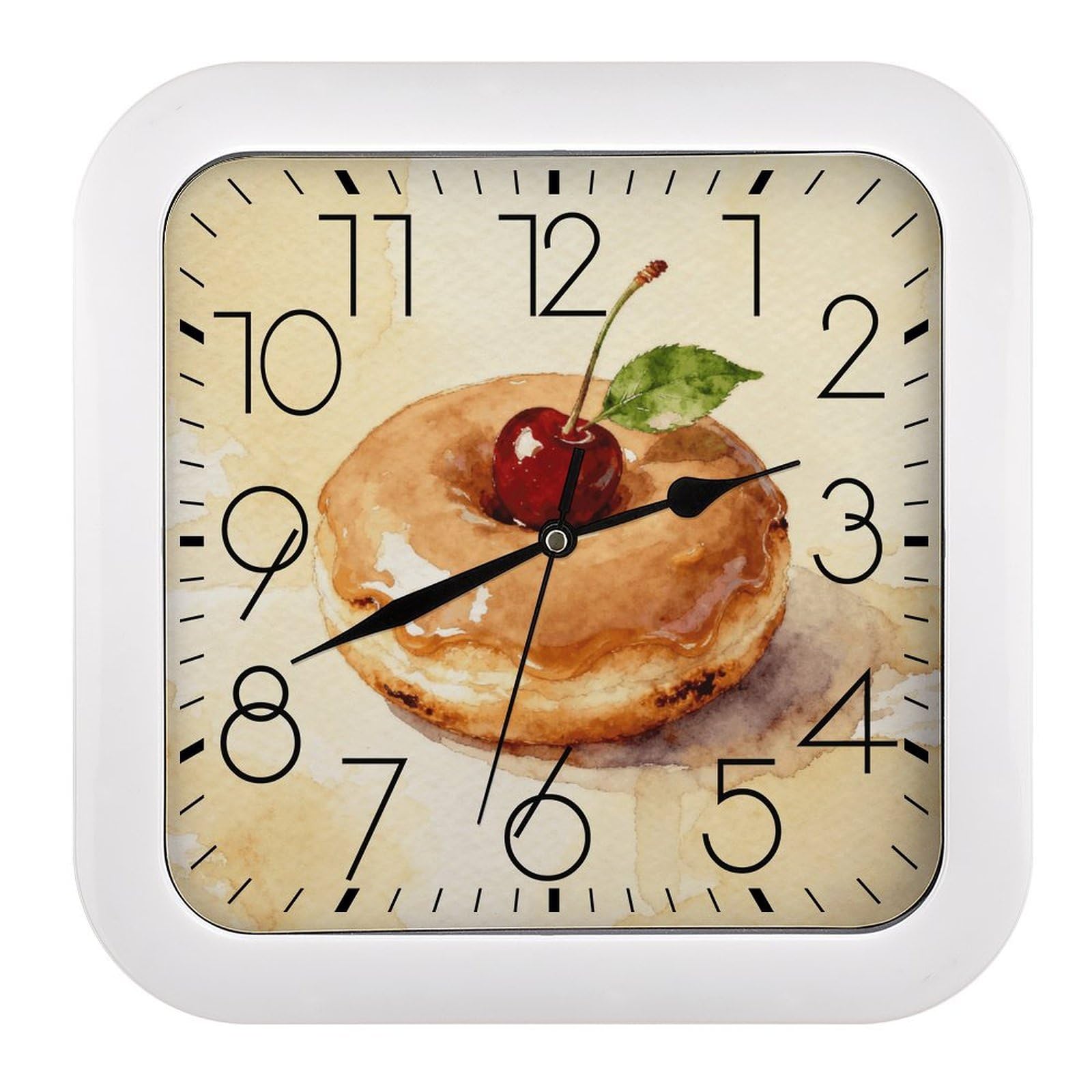 LZQPOEAS Donuts Square Wall Clock, 10.2 Inch Battery Operated Silent Non-Ticking Wall Clock, Square Analog Decorative Clock for Home Wall Art, Living Room, Bedroom, and Office