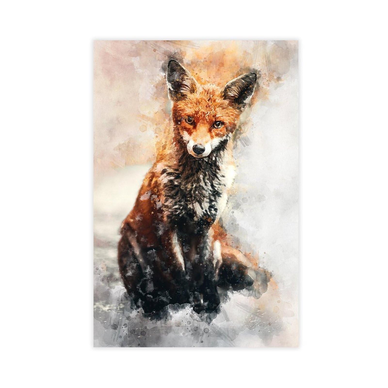Qnvjqkdsi Unframe Watercolor Fox Art Poster Canvas Poster Bedroom Decor Landscape Office Room Decor Gift 8" L X 12" W