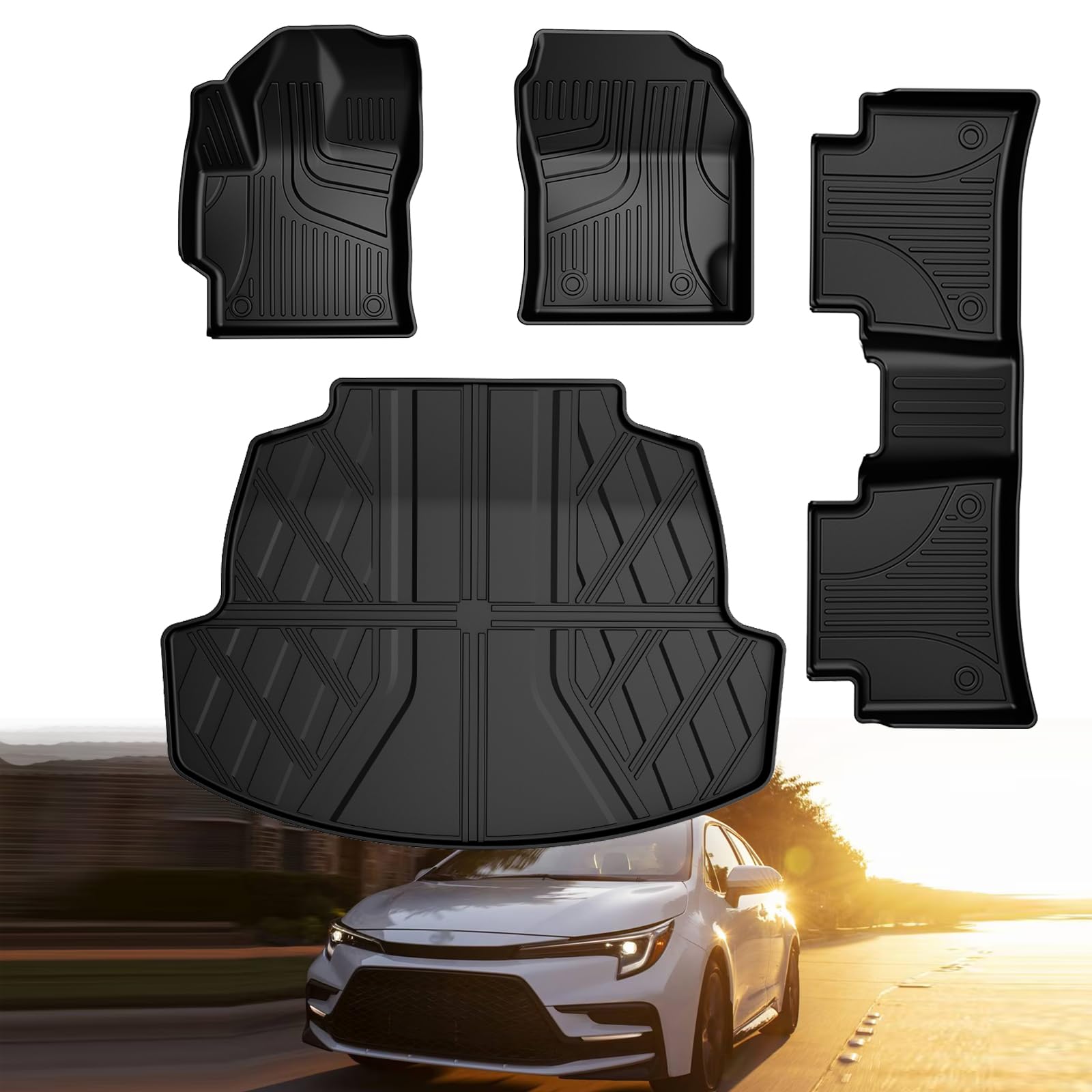 Automotive Floor Mats & Cargo Liners for 2020 2021 2022 2023 2024 Toyota Corolla Floor Mats & Trunk Mat Set, All Weather TPE Floor Liners Cargo Mats (Not fit Hatchback Model).