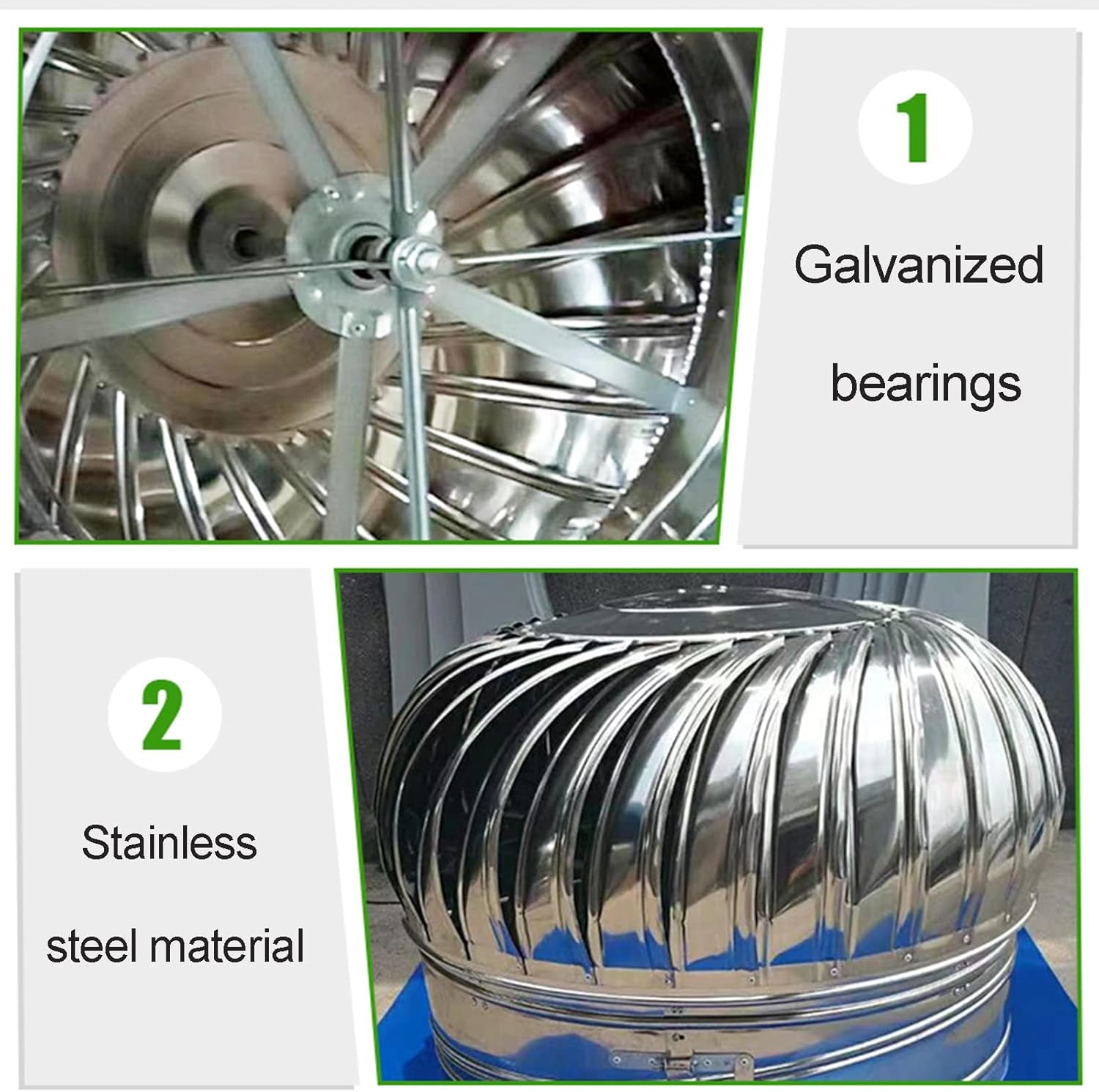 Acciaio Inox Comignolo Cappello - Ventilazione Spinner Anti-Ritorno di Fumo Pioggia Copertura (110mm) per Migliorato Flusso d’Aria & Protezione - Design Rotante