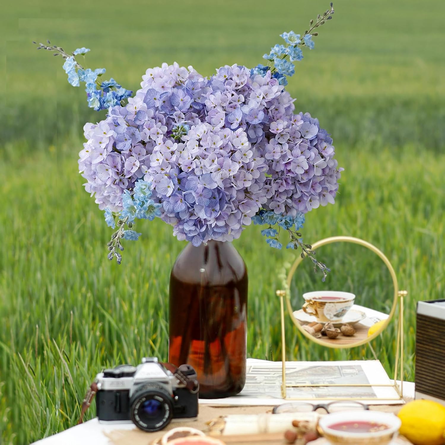 3PCS Purple Hydrangea Artificial Flowers 25.6" Large Fake Hydrangeas Flowers with Stems Faux Silk Bouquet for Indoor Home Decor Table Wedding Party Floral Outdoor Centerpieces - Image 5