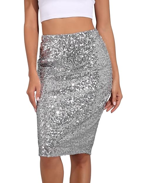 PrettyGuide Womens Sequin Skirt High Waist Sparkle Pencil Skirt Party Cocktail
