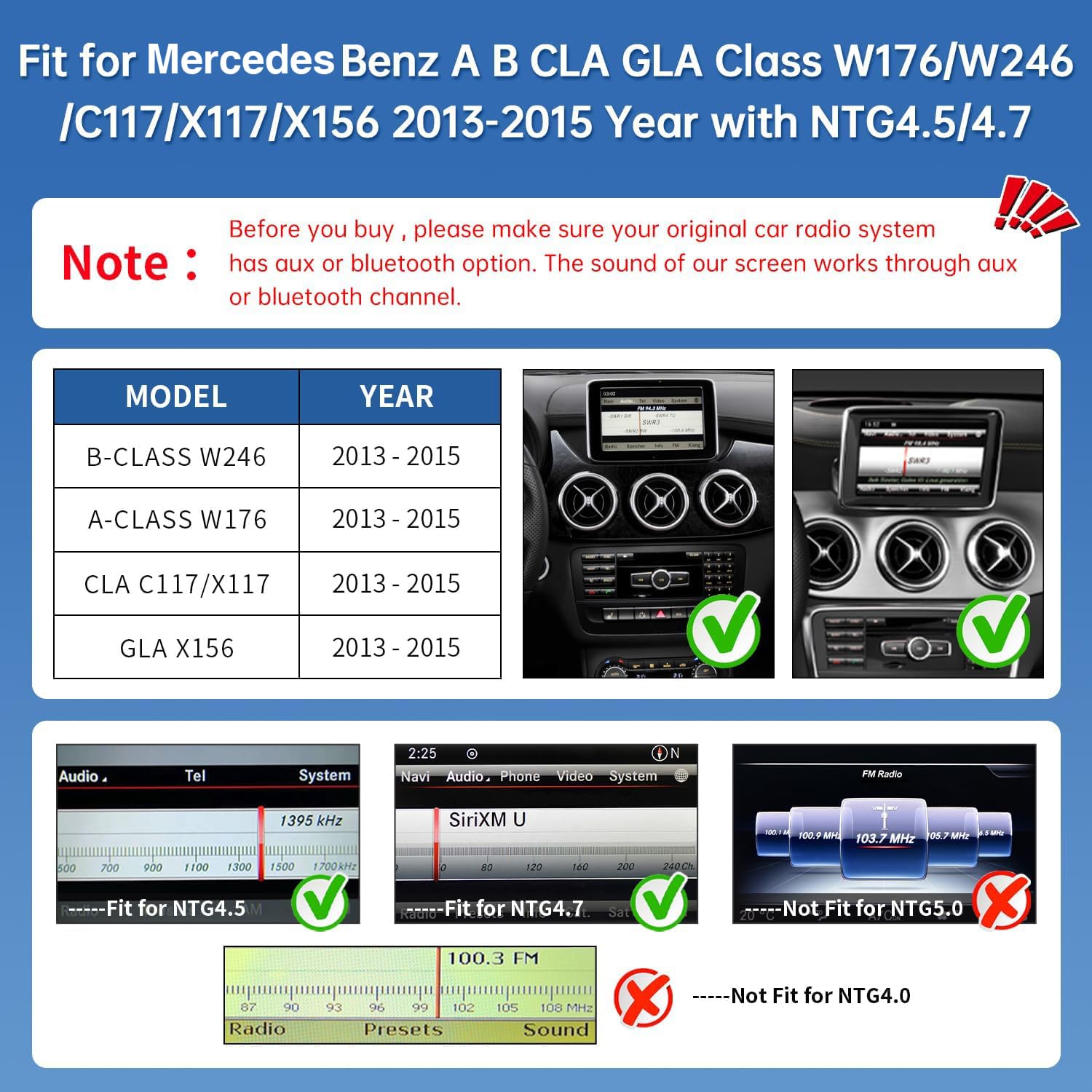 Road Top Ekran CarPlay, 12,3-calowe radio samochodowe stereo dla Mercedes Benz A/B GLA CLA W176 W246 C117 X117 X156 z NTG 4,5/4,7(2013-2015 rok)