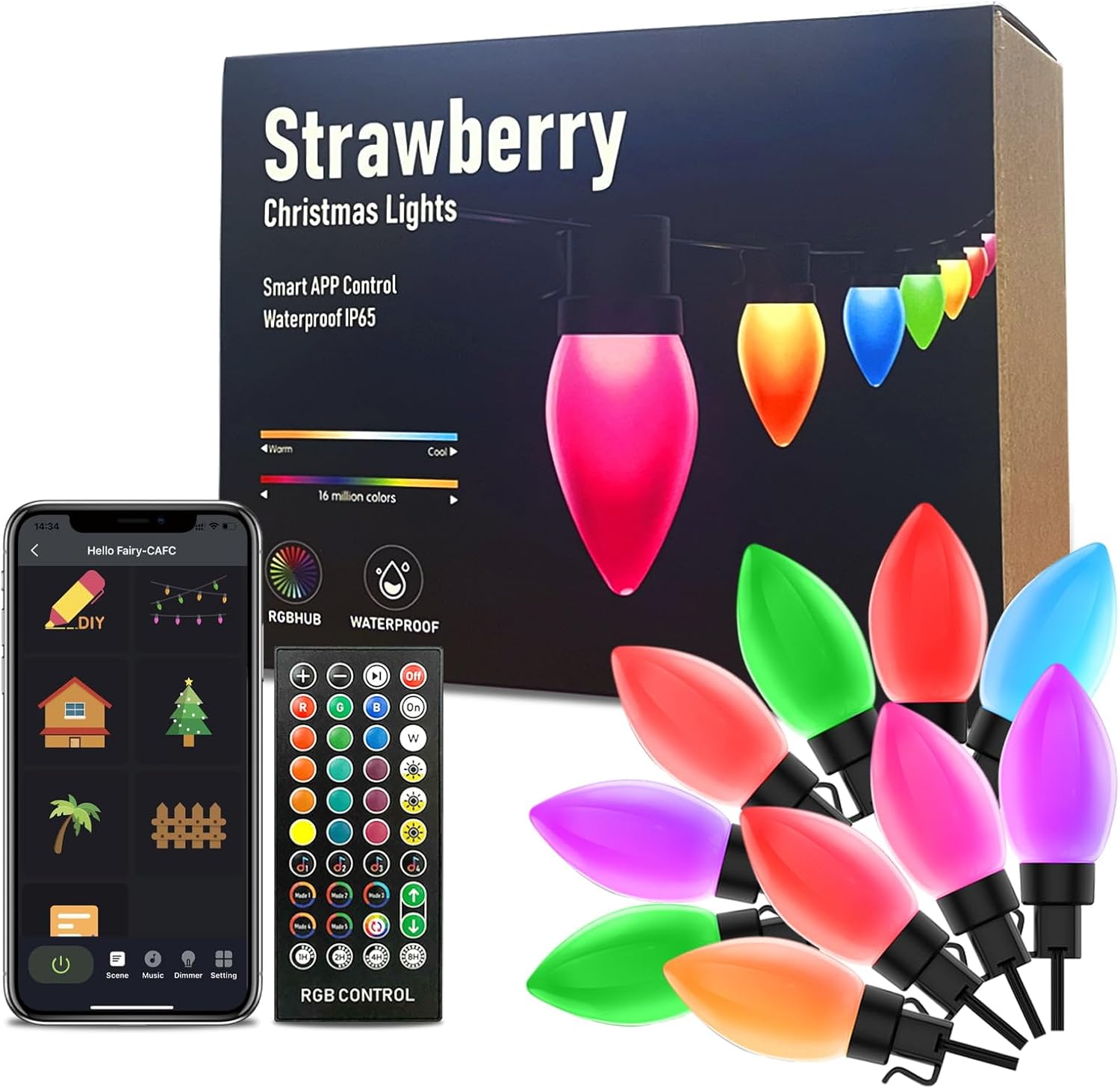 Dynamic C9 Ceramic Christmas Lights Outdoor RGB, 33Ft 50LED Smart