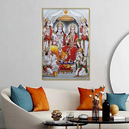 DECORSMANTRA Ram Darbar Divine Hindu Religious Golden Framed Canvas