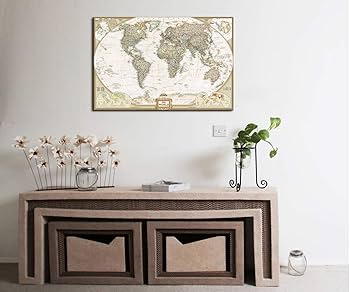 アンティーク風額装世界地図 レプリカ｜クラシックなデザインで