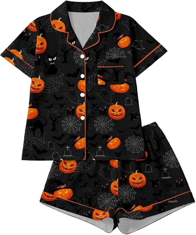 Halloween Pajamas Women Sexy Matching Pajama Set With Shorts Skull Costumes Adult Clothes For Family Couples Dress