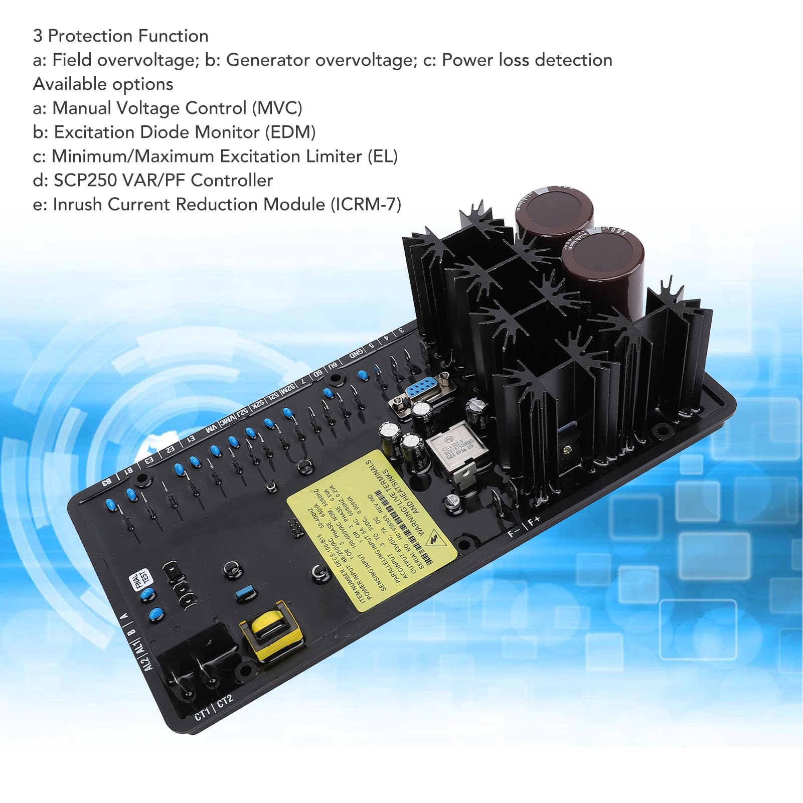 Regulador de Voltaje Automático AVR para Generador Eléctrico, Regulador de Voltaje Confiable con 4 Modos de Control, Plástico y Metal Duraderos, 1 Unidad
