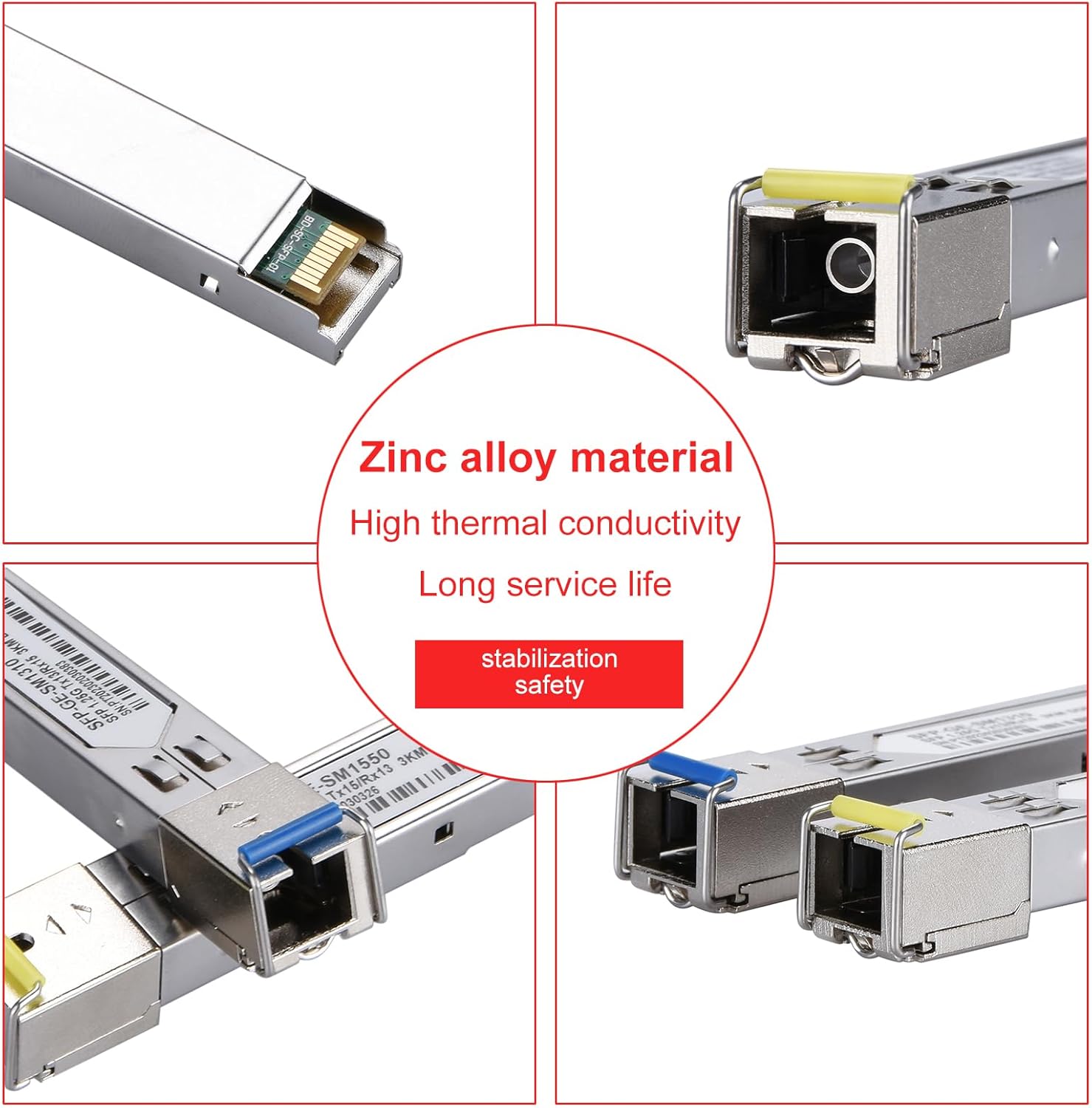 4 Pack 3KM SC Connector SFP Module, 1.25G Single-Mode Fiber SC Simplex Connector 1000BASE BiDi 1310nm/1550nm 3km SFP Transceiver Module