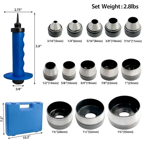 Miniatura 2 de Sutekus Juego de 14 perforadores huecos afilados y afilados, juego de juntas de perforación, cortador de espuma, herramientas de punzones de cuero