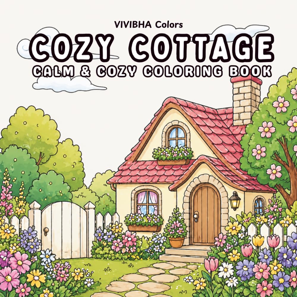 Cozy Cottage Coloring Book for Adults: 25 Simple Line Art | Peaceful Countryside Scenes | Stress Relief & Relaxation