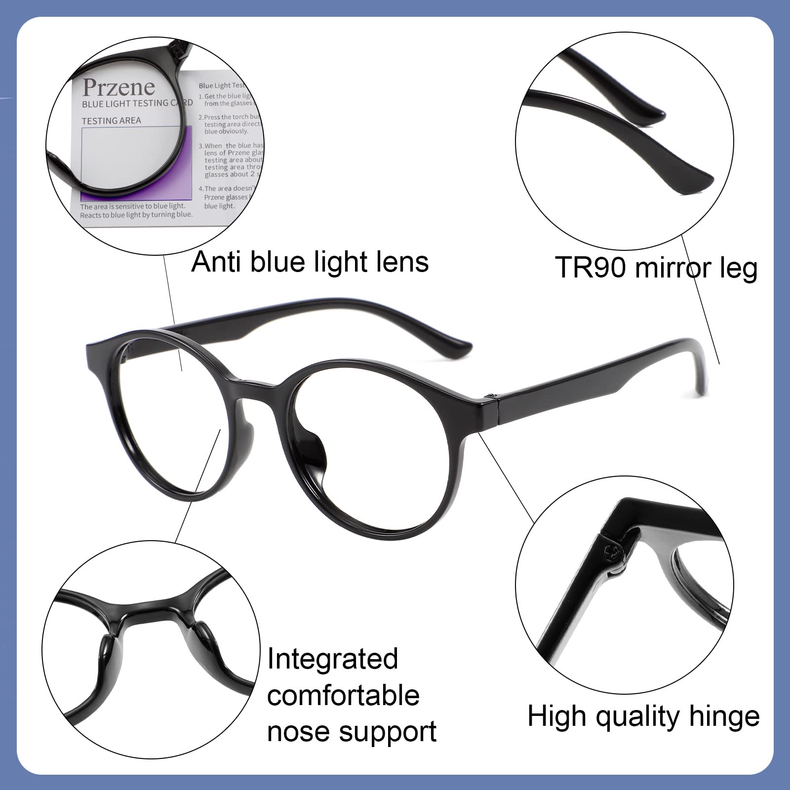Przene 4 gafas de bloqueo de luz azul para hombres y mujeres, retro, redondas, para juegos de ordenador, antifatiga ocular, UV/deslumbramiento