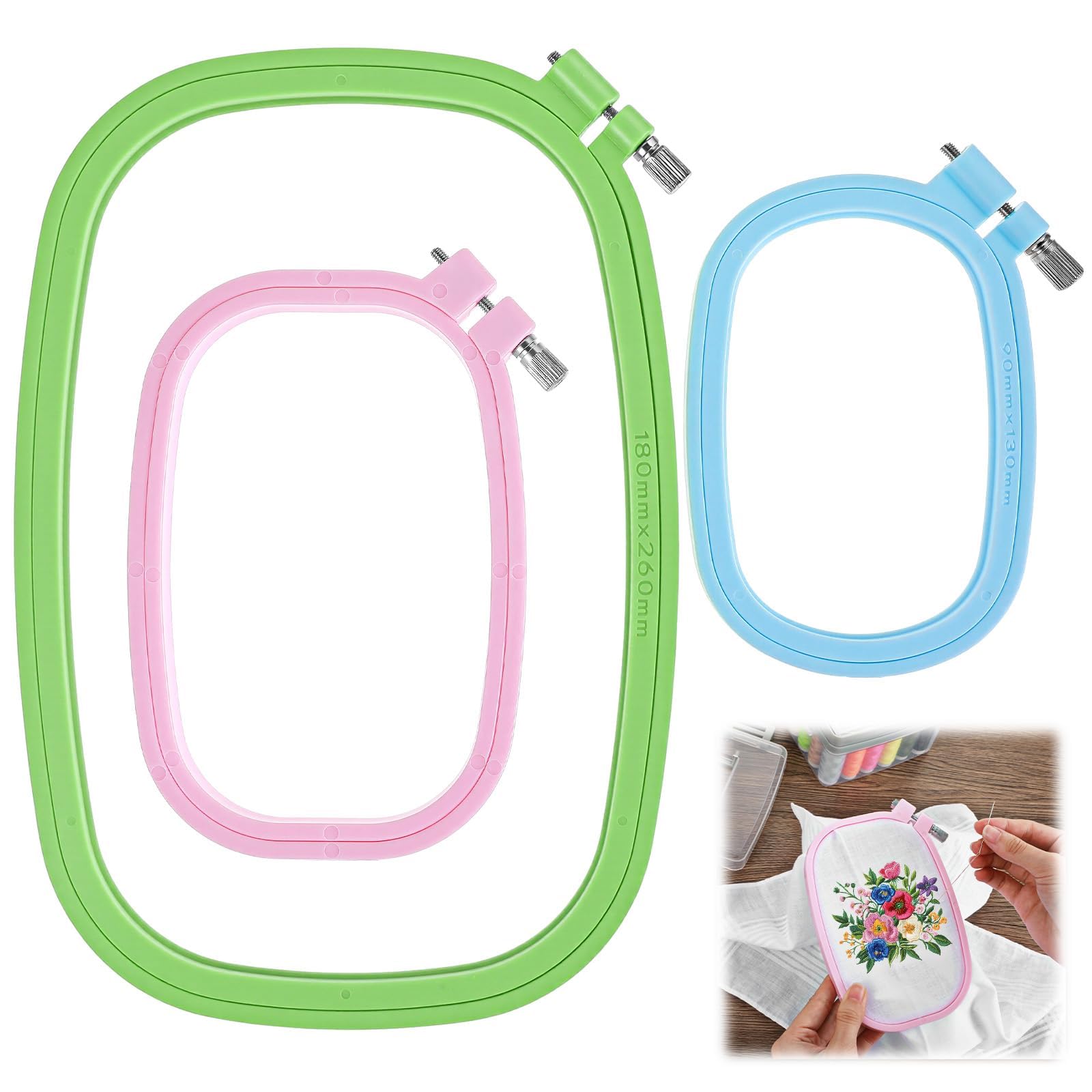 Embroidery Hoops, 3 Pack Square Embroidery Hoops, Multi-Color DIY Embroidery Frames, Reusable Cross Stitch Hoops for DIY Sewing Projects-image-5