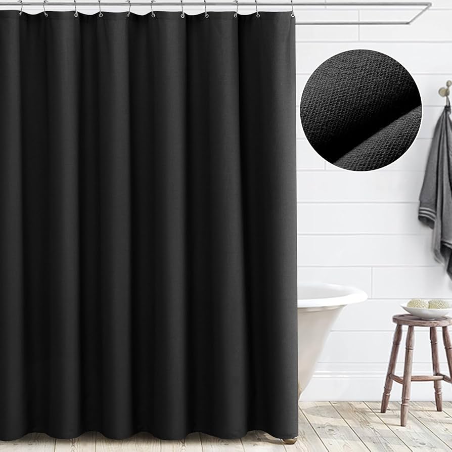 Awellife Black Linen Shower Curtain for Bathroom Natural Cotton Cloth Fabric Farmhouse Boho Shower Curtain with 12 Durable Hooks 72" L x 72" W