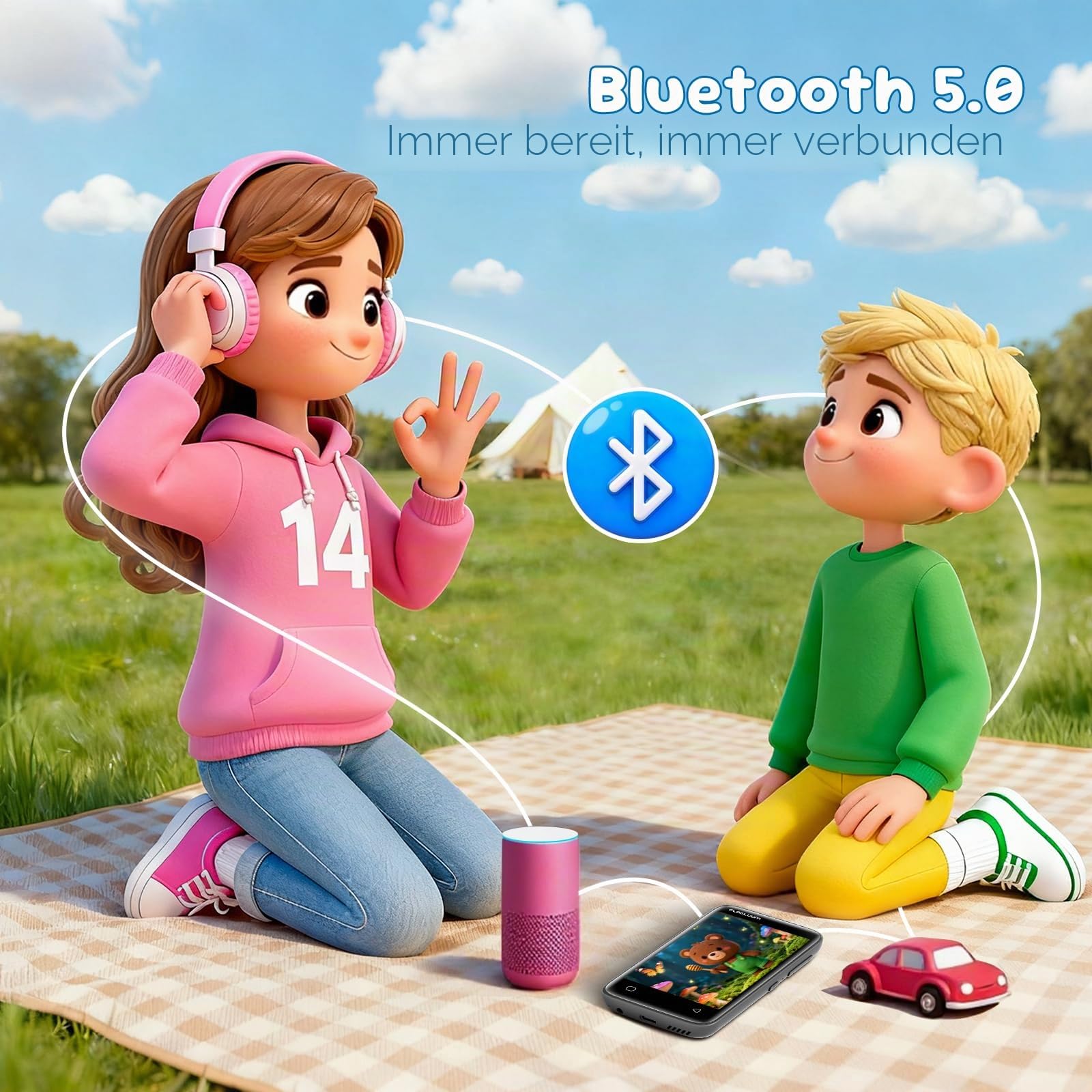 MP3-Player für Kinder, Kindersicherung, 16 GB, unterstützt Spotify und Audible, Bluetooth und WLAN (glänzendes Schwarz)