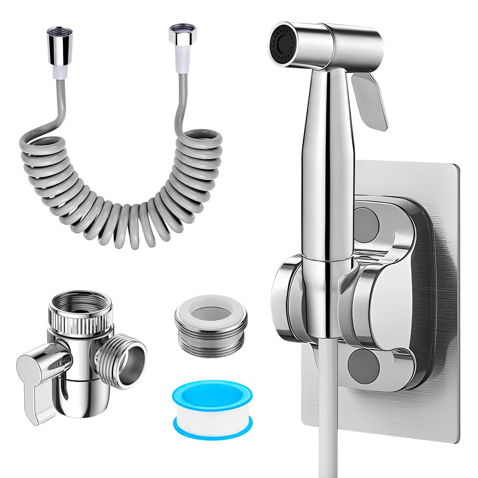 Dyhnqe Sliver Handheld Bidet Sprayer For Toilet, Toilet Shower With 3M Hose And Tap Dispenser Stainless Steel Jet Spray For Toilets Sprayer With Adhesive Pad For Water Plumbing Washroom Bidet Shower