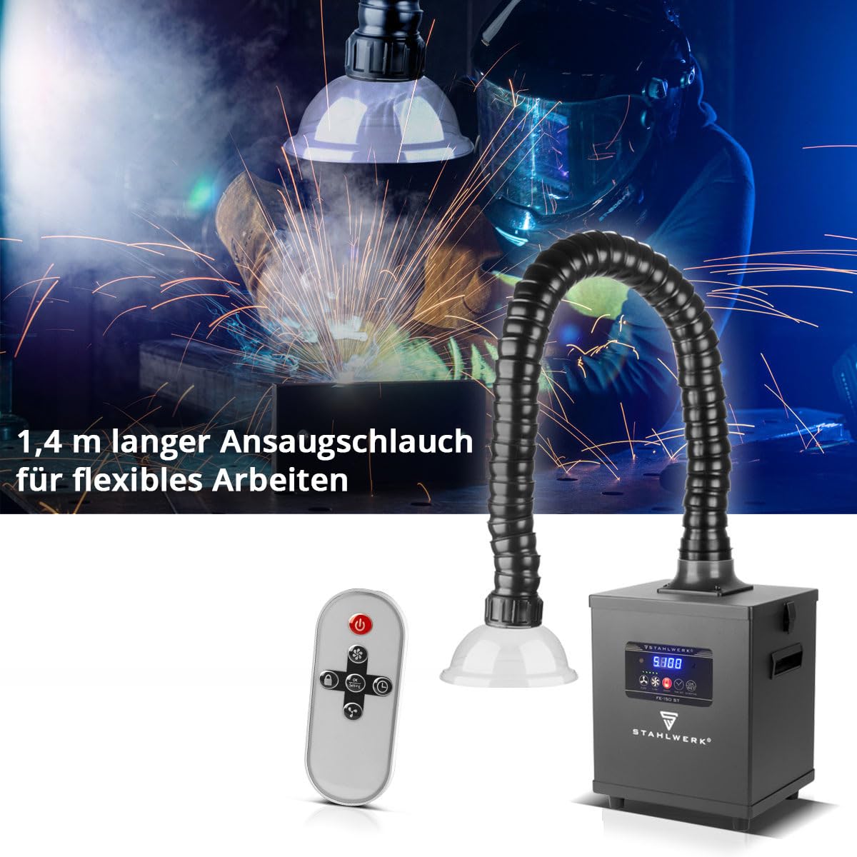 STAHLWERK Rauchabsaugung FE-150 ST mit 3-fach-Filter und 150 W – Rauchabzug | Absauganlage/Rauchabsorber/Schweißrauch- und Lötabsaugung zur Filterung und Absaugung von Rauch, Gasen und Dämpfen