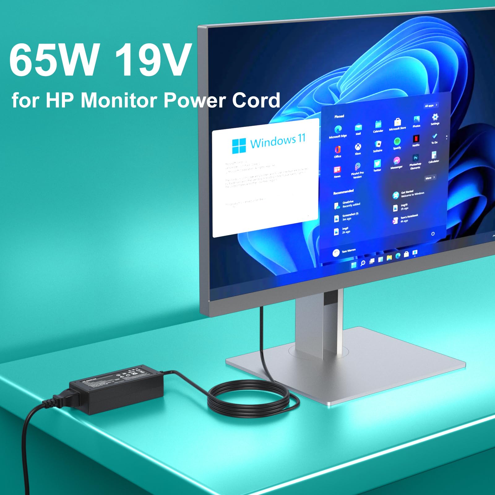 Cargador 65W Compatible con HP monitores LED LCD HD de 27" 25" 23.8" 23" 21.5" 20" 25f 27f 22cwa 27es 27er 27eb 27xi 27xw 27bw 24m 23er 23es 27eb 32f vh240a 24ea 27 25vx ADPC1945 Adaptador