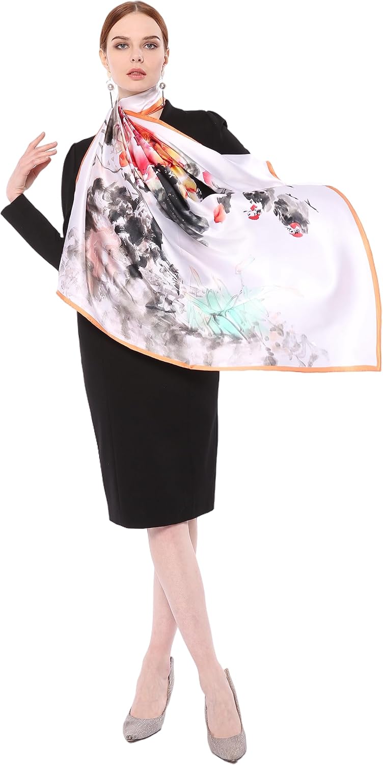 Jeelow 100% Luxurious Mulberry Silk Extra Large Square Scarf Shawl Wrap For Women 16 Mommes 42x42 Inch For Evening Dresses