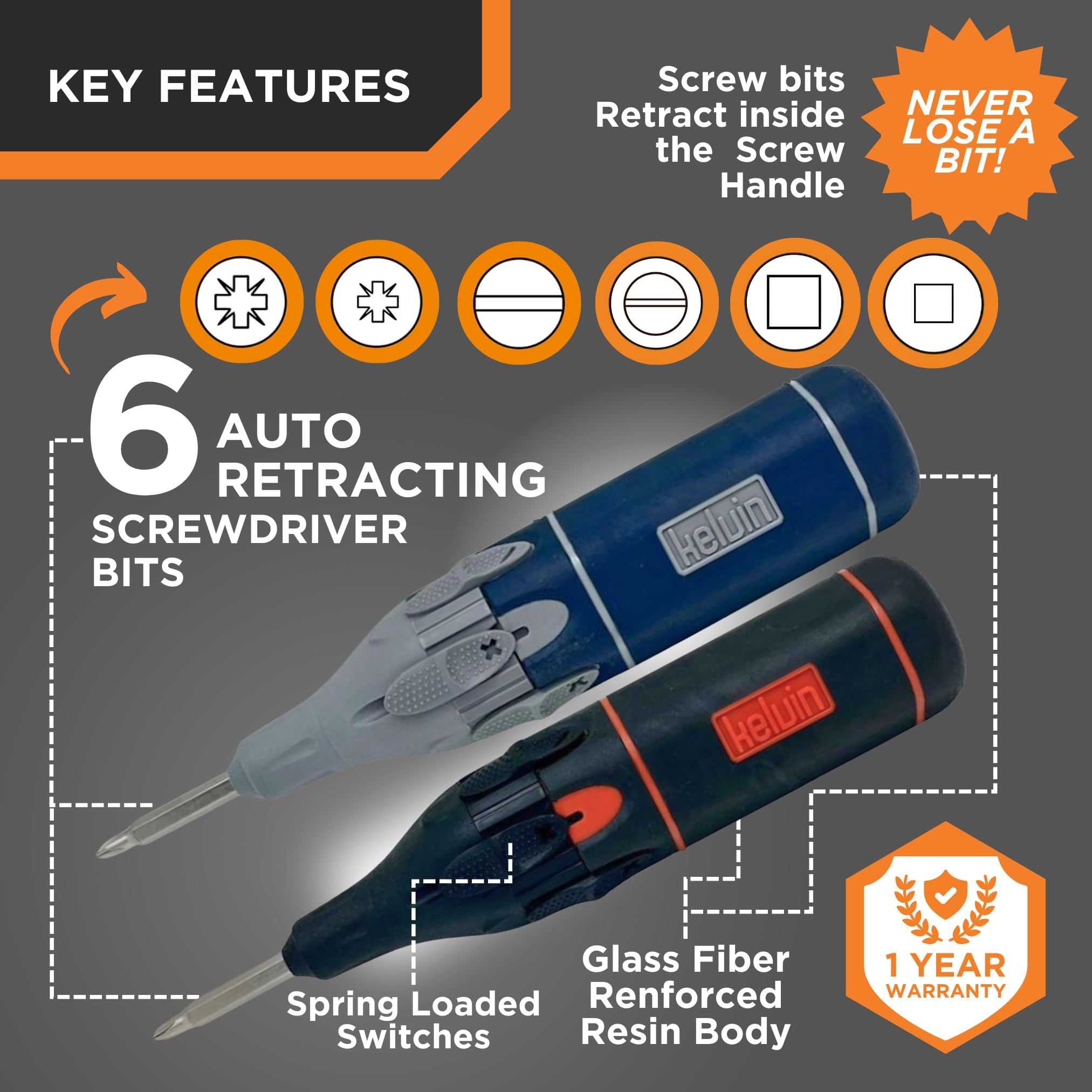 Spring Based Screwdriver Kelvin Tools Retractable Screwdriver – Spring Loaded Multi Tool ...