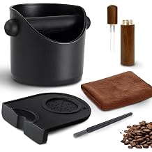 Espresso Coffee Knock Box with Cleaning Brush, Barista Coffee Grounds Container, Non-Slip Base, Removable Knock Bar & Stirring Needle, Small Coffee Machine Accessories