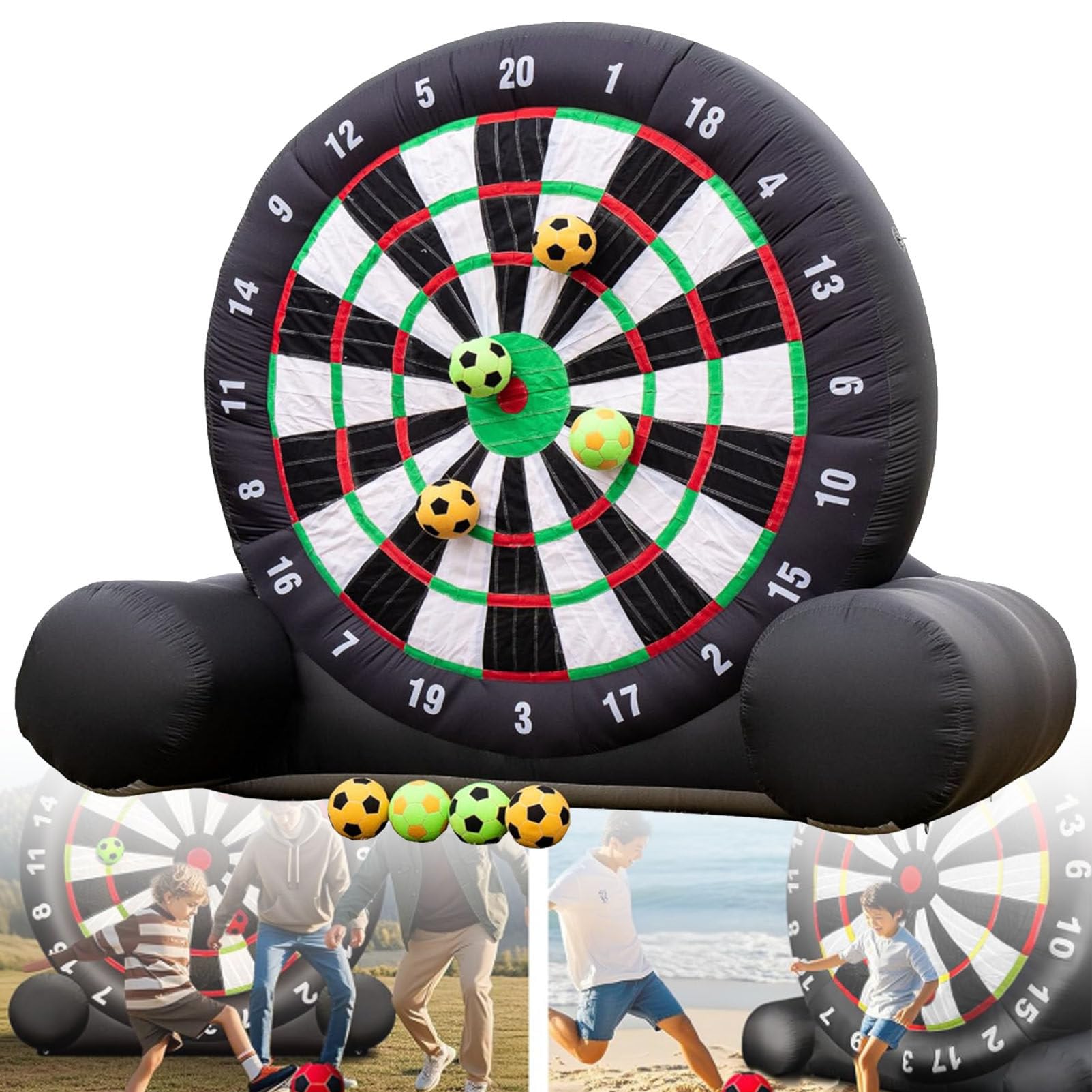 Aufblasbare Riesen-Kick-Dart-Spiele, Jumbo-Outdoor-Fußballtor-Dartscheibe mit 8 Fußbällen und Luftpumpe, großes Kickgame, Karnevalsspiele für Garten, Familie,9.8FT