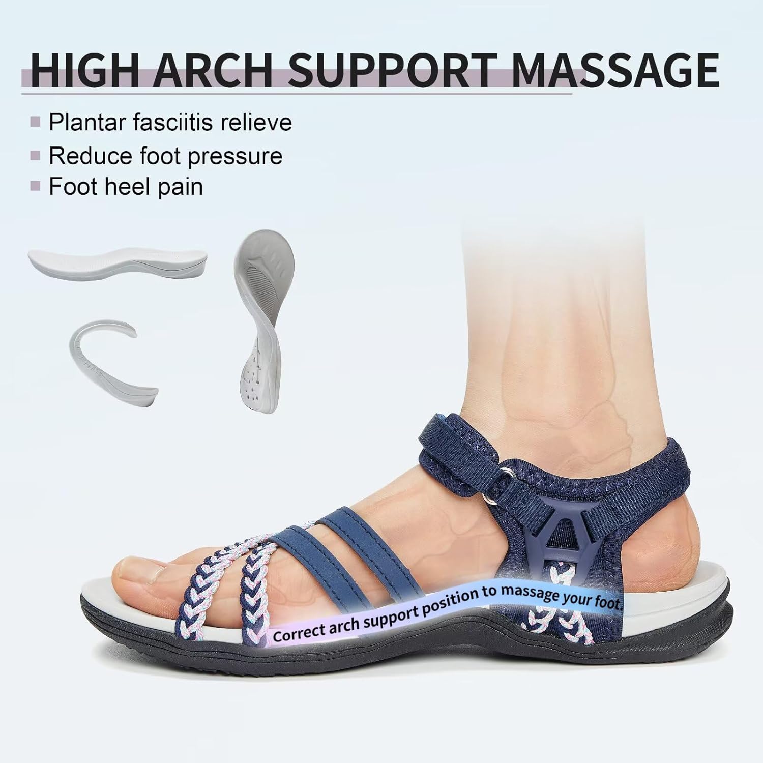 MEGNYA Hiking Sandals for Women, Arch Support Comfortable Walking Sandals Hook Loop Strap, Sports Lightweight Slides - Image 5