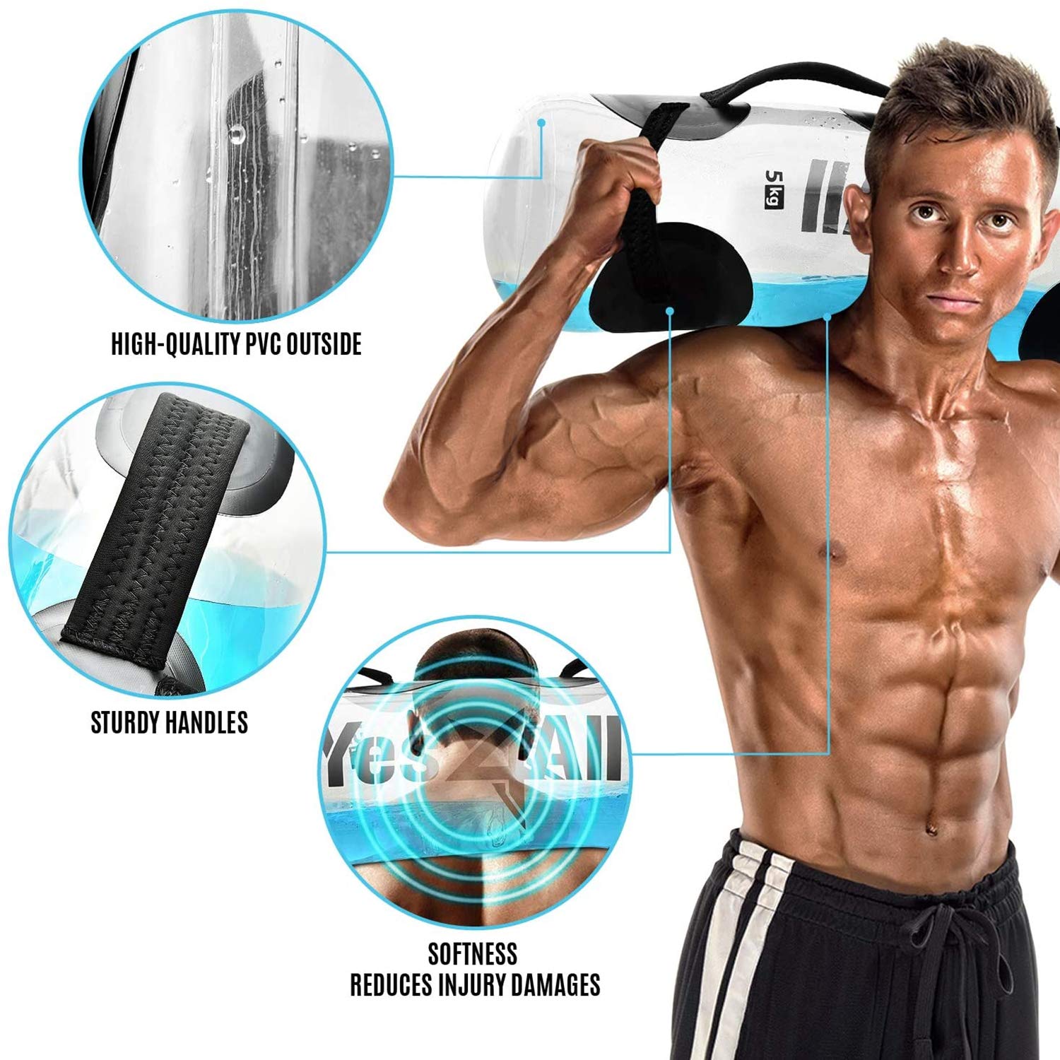 Fitness Torba na wodę Przenośna wszechstronna regulowana torba na wodę 15kg 25kg 35kg Worek z piaskiem Alternatywna torba na wodę z wodą - urządzenie rdzeniowe i równoważące - przenośny sprzęt do ćw