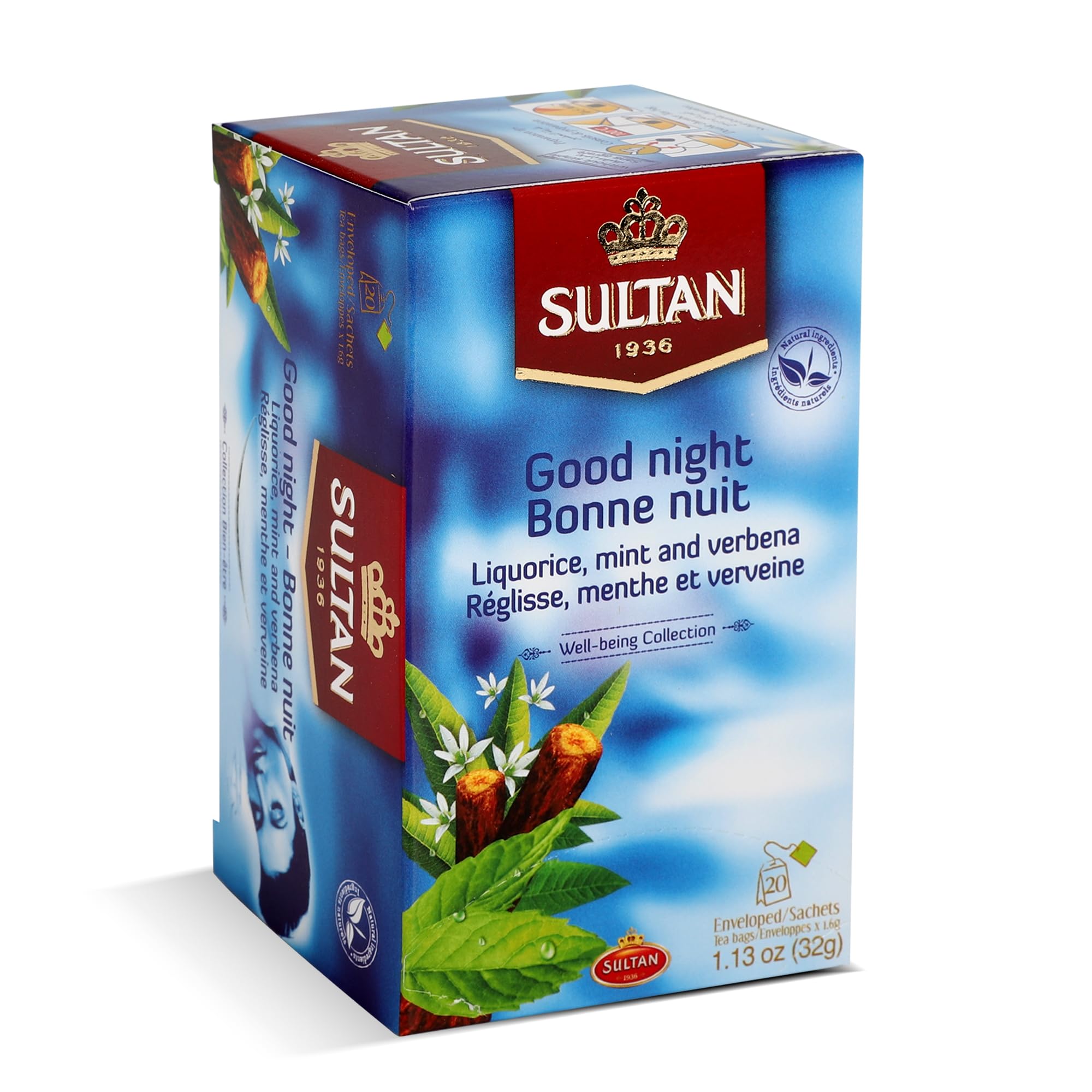 SULTAN TEA Good Night, Moroccan Tea with Liquorice, Mint and Verbana Herbal Teas (Single Pack - 20 Tea Bags)