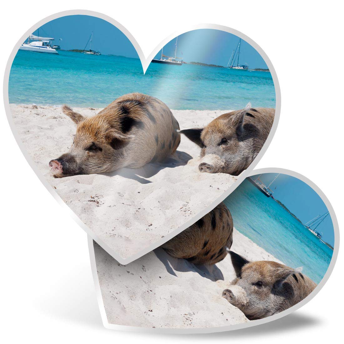 Destination Vinyl Ltd Multi 2 X 7.5Cm Heart Stickers - Pigs Bahamas Pig Piglet Beach Summer Decals 46037