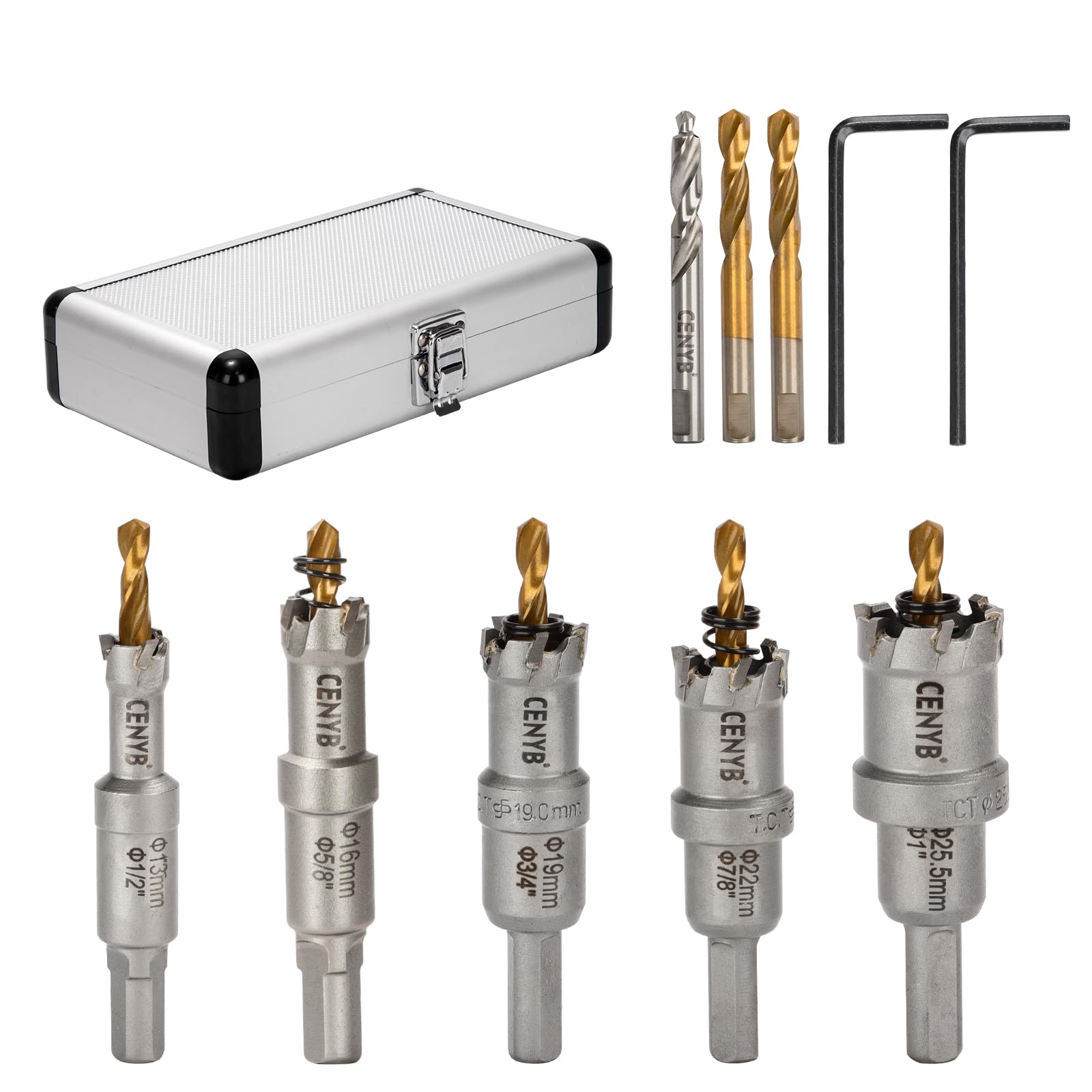 2-1/8" (54mm) Tungsten Carbide Tipped Hole Saw with 2Pcs Titanium-Plated Pilot Drill Bits for Metal, Steel, Iron, Wood, Plastic — view 56
