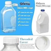 Vista 5 de Syntic 4 Pack 2 Qt Glass Milk Bottles with Handle and Airtight Reusable Screw Lids, 1/2 Gal Glass Water & Juice Bottles with 2 Pour Spouts, 64 Oz