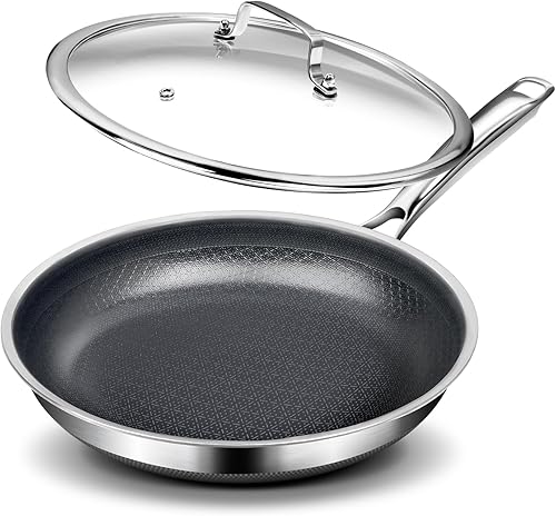 Sartén antiadherente de 10 pulgadas, sartén híbrida de titanio con tapa, mango que se mantiene fresco, sartén profesional, apto para lavavajillas,