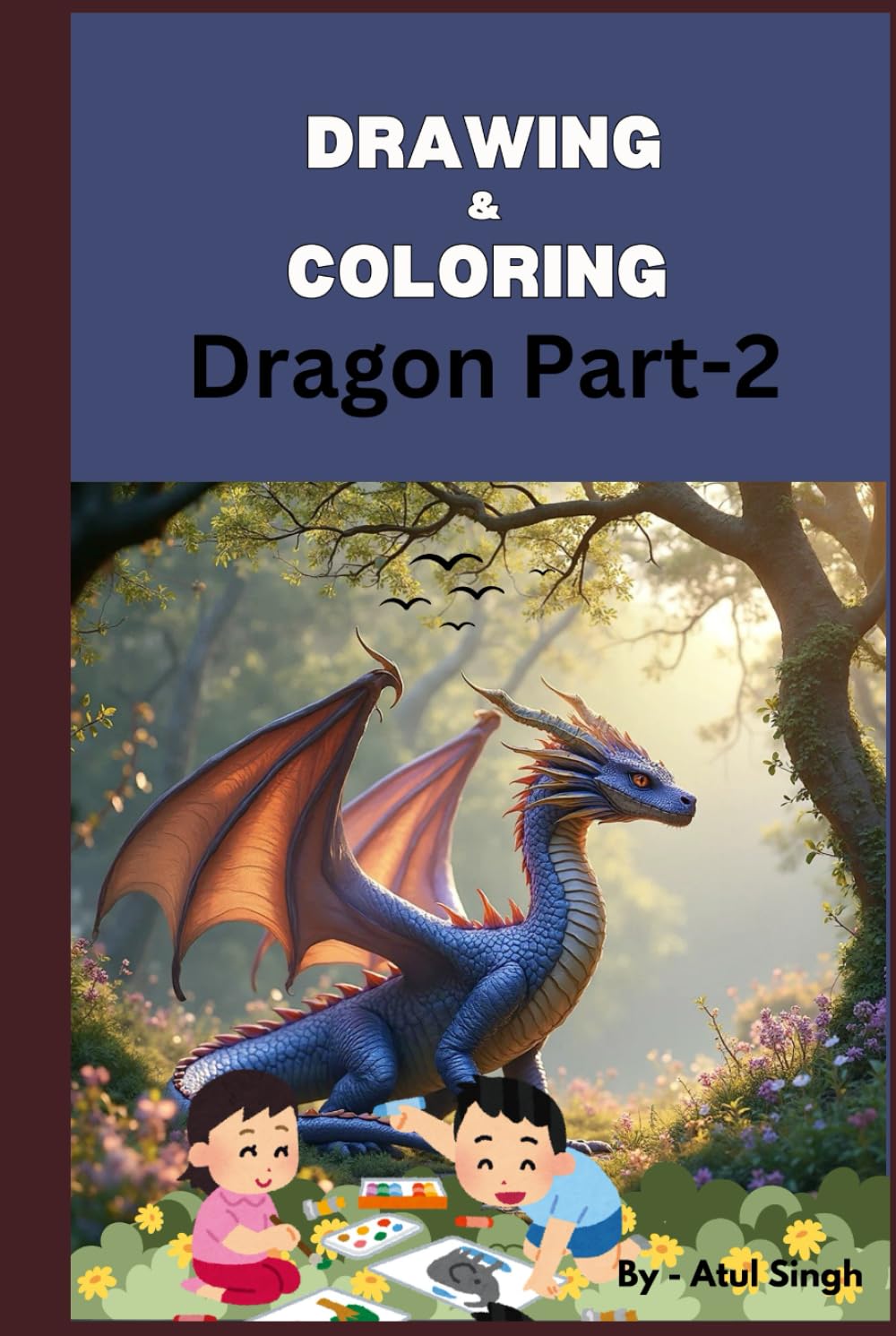 Livre de dessin dragon réaliste pour relaxer à la maison avec croquis et coloriage