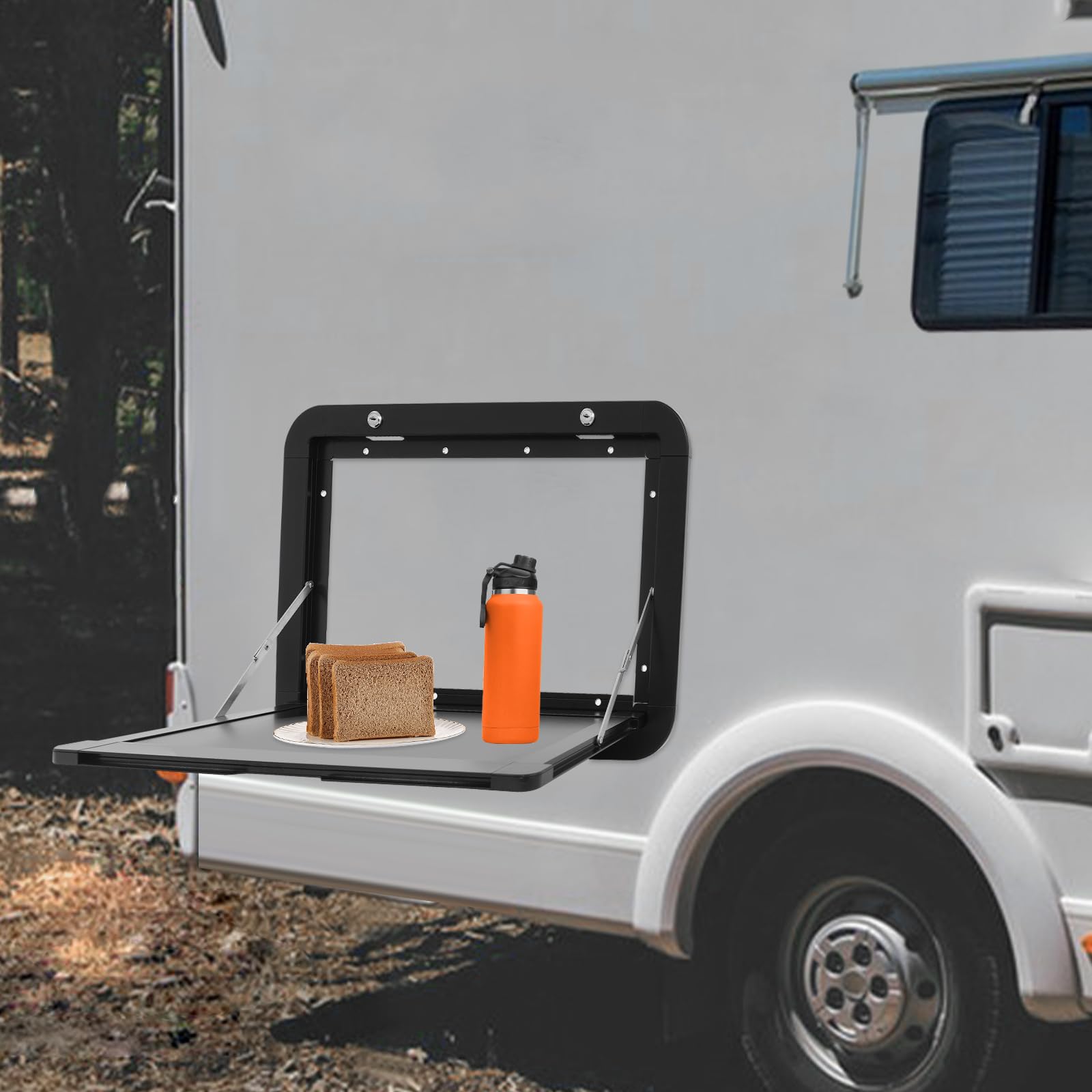 Tavolo da picnic pieghevole con chiusura lampo, 51 x 33 cm, in lega di alluminio, pieghevole, per furgoni, camion, camper (nero)