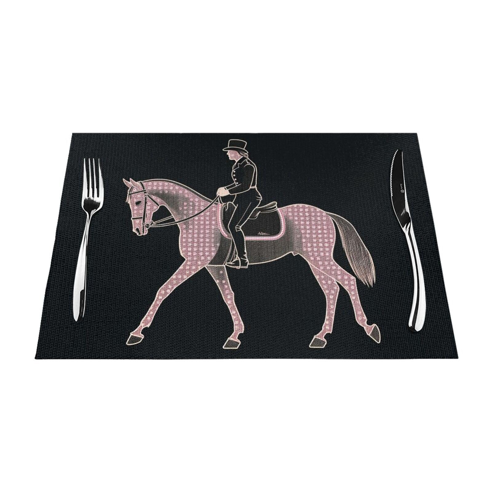 Dressage Dressage Rider Horse Placemats Set of 1 - Woven Vinyl Kitchen Table Placemats - Heat Resistant Non-Slip Place Mats for Dining Table, Washable Indoor Outdoor Table Mats 12x18 Inch
