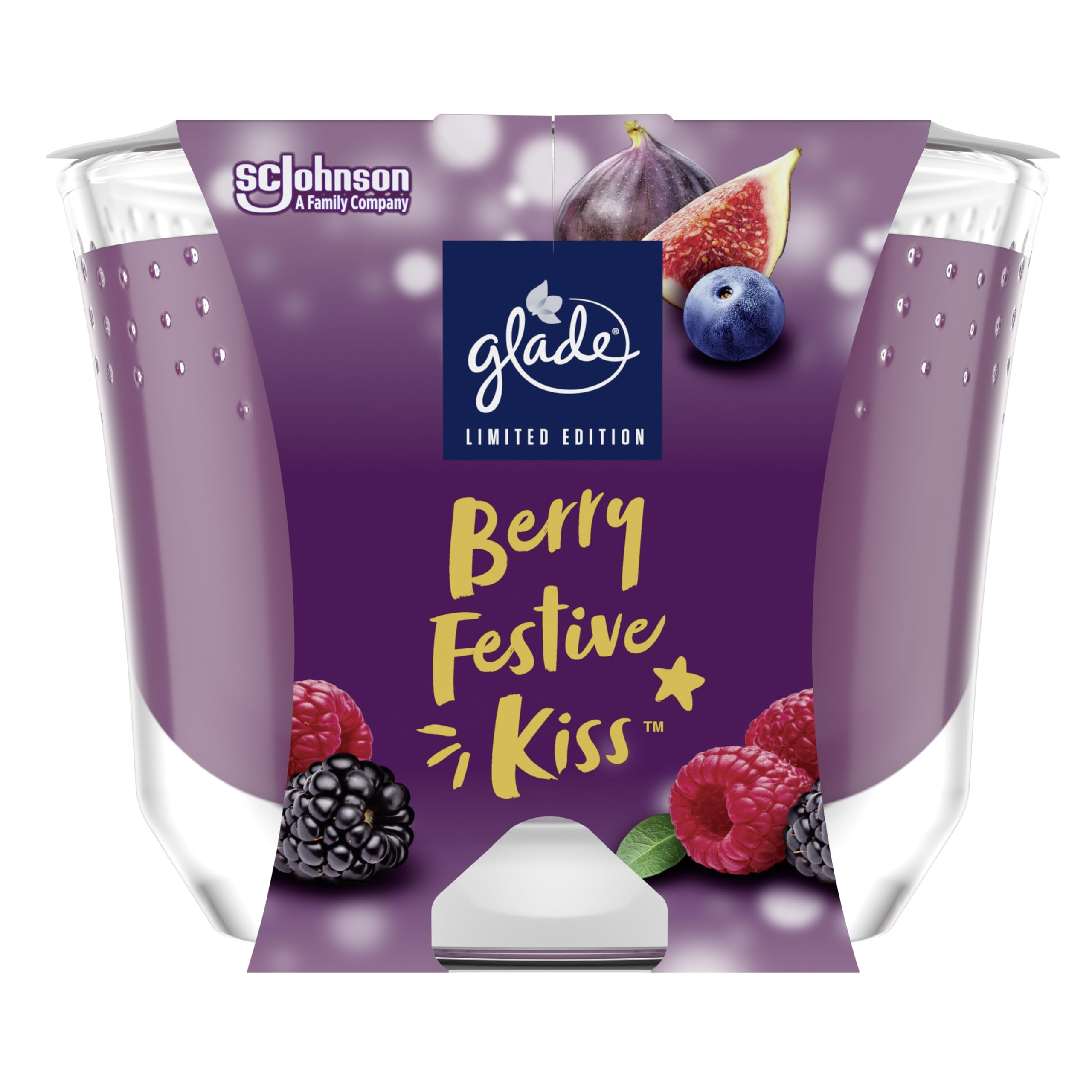 Glade Langanhaltende Duftkerze im Glas, Berry Festive Kiss, bis zu 30 Stunden Brenndauer, 4er Pack (4x204 g)