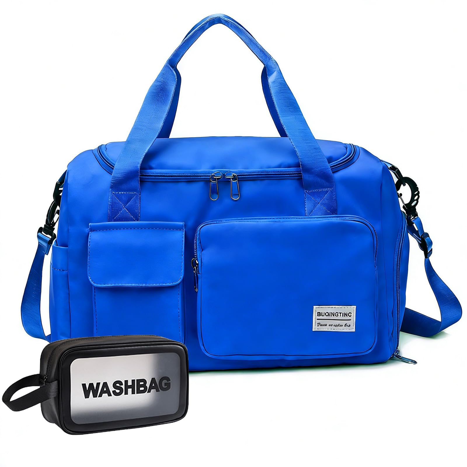 Small Gym Bag for Women, Travel Duffle Bag Carry On Weekender Bag with Shoe Compartment, Fluorescent Blue, 11" x 19.6" x 8.2", Gym Bag&toiletry Bag â image 1