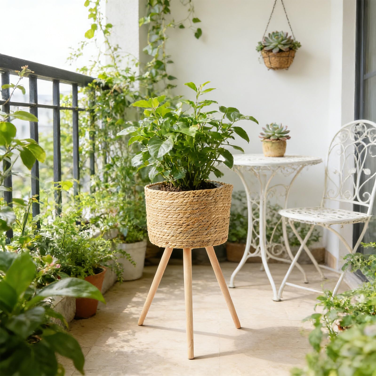 Garneck Panier Osier Plante en Bois Tressé, Panier Jardinière en Bois Design Tissé et Gain de Place, pour Balcon et Jardin