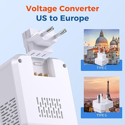 Miniatura 4 de Convertidor de voltaje de 2000 W de EE. UU. a Europa para secadores de pelo, convertidor 7 en 1 de 220 V a 110 V para viajes europeos con 3 puertos